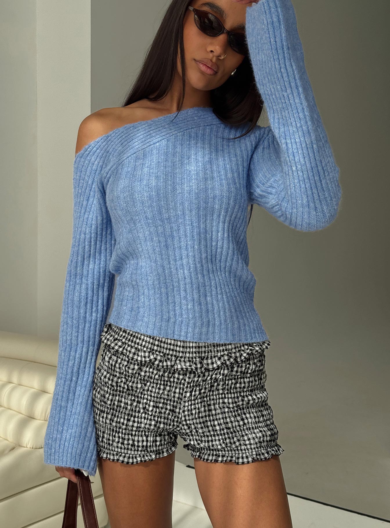 Phillips Cold Shoulder Sweater Blue、mySite、solidvoid
