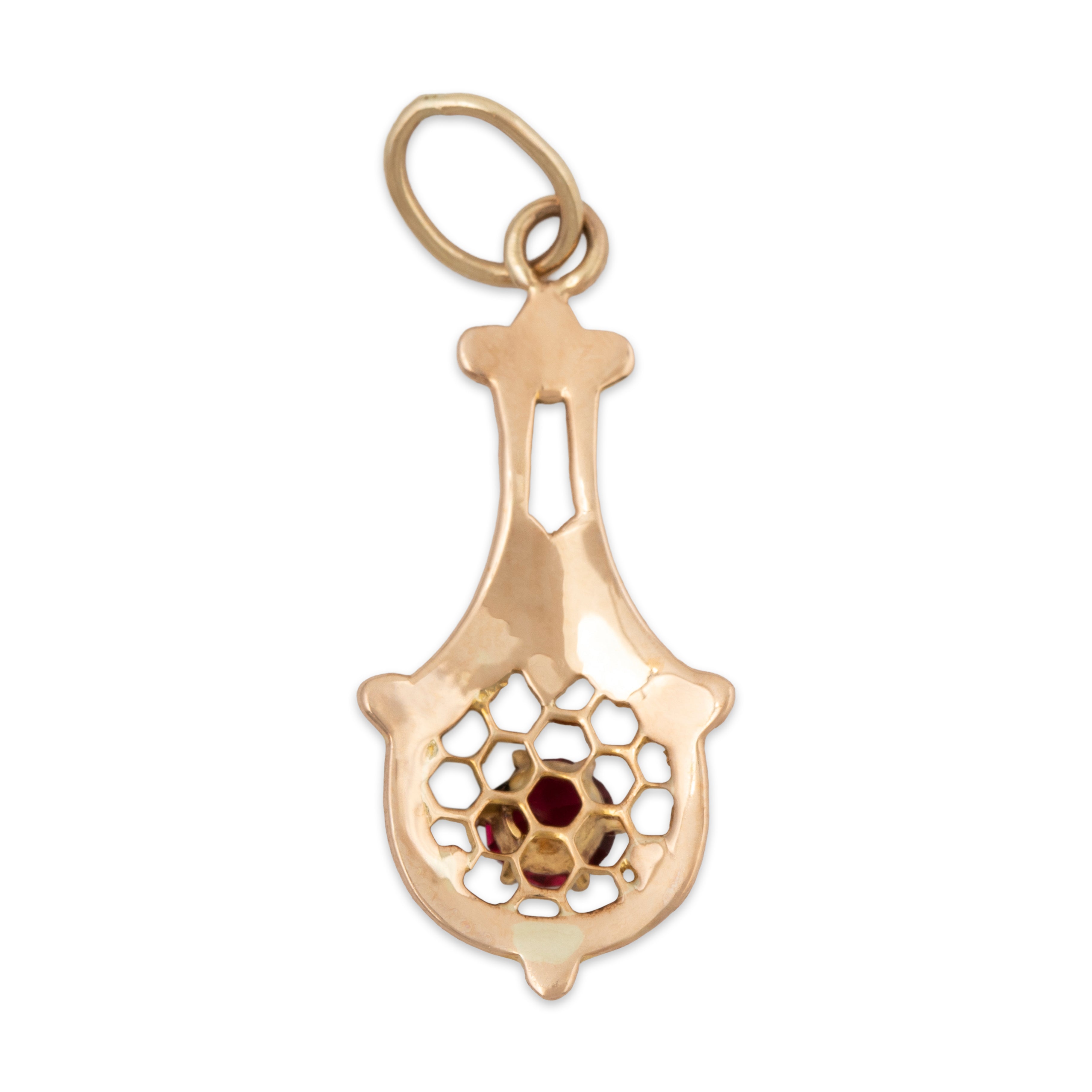 Antique 10k Yellow & Rose Gold Magenta Glass Textured Openwork Pendant、mySite、hinf8tx79