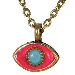 Michal Golan Tiny Blue, Hot Pink and Gold Evil Eye Pendant Necklace、mySite、topwebapps