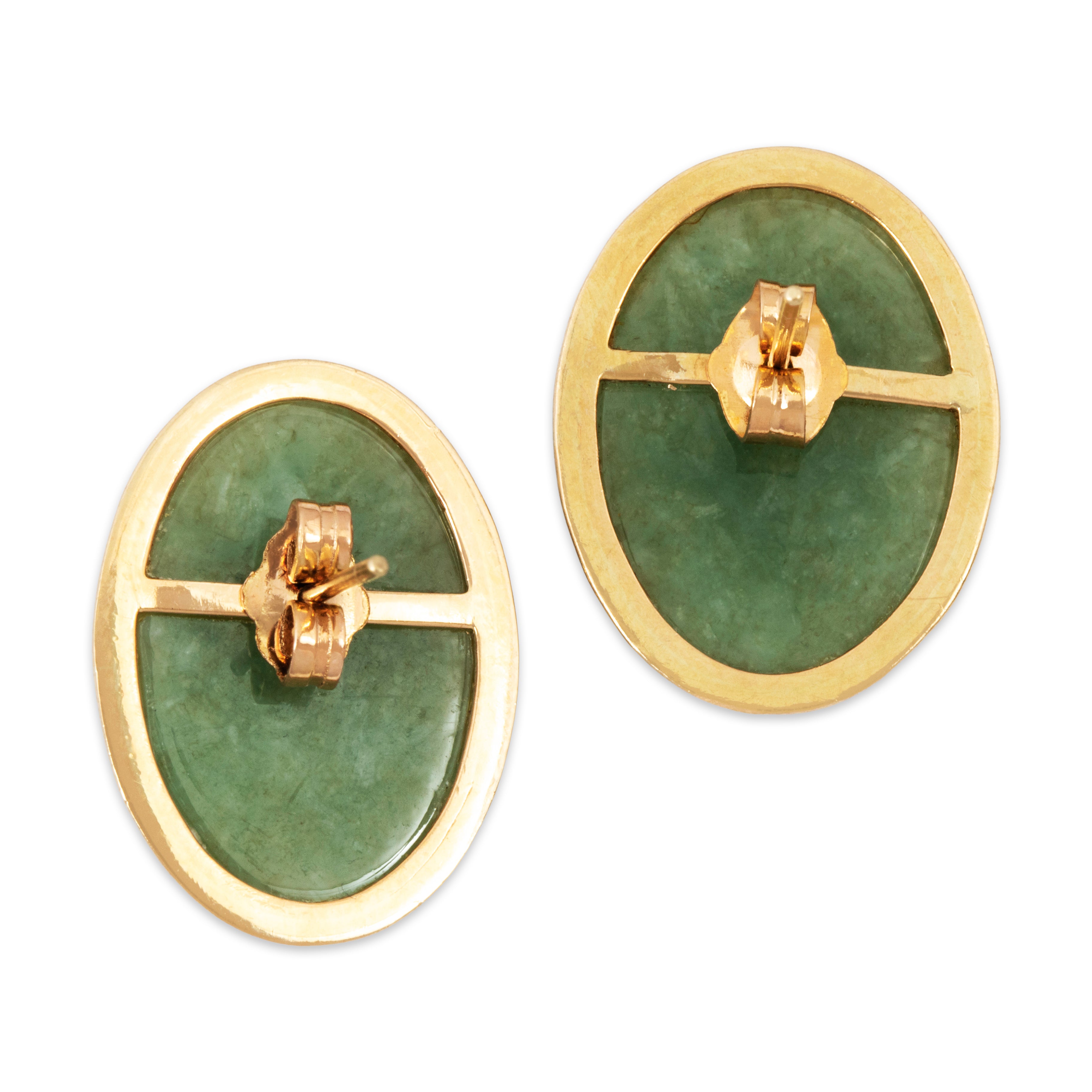 Vintage Oversized 14k Yellow Gold 23cttw Jade Cabochon Stud Earrings、mySite、hinf8tx79