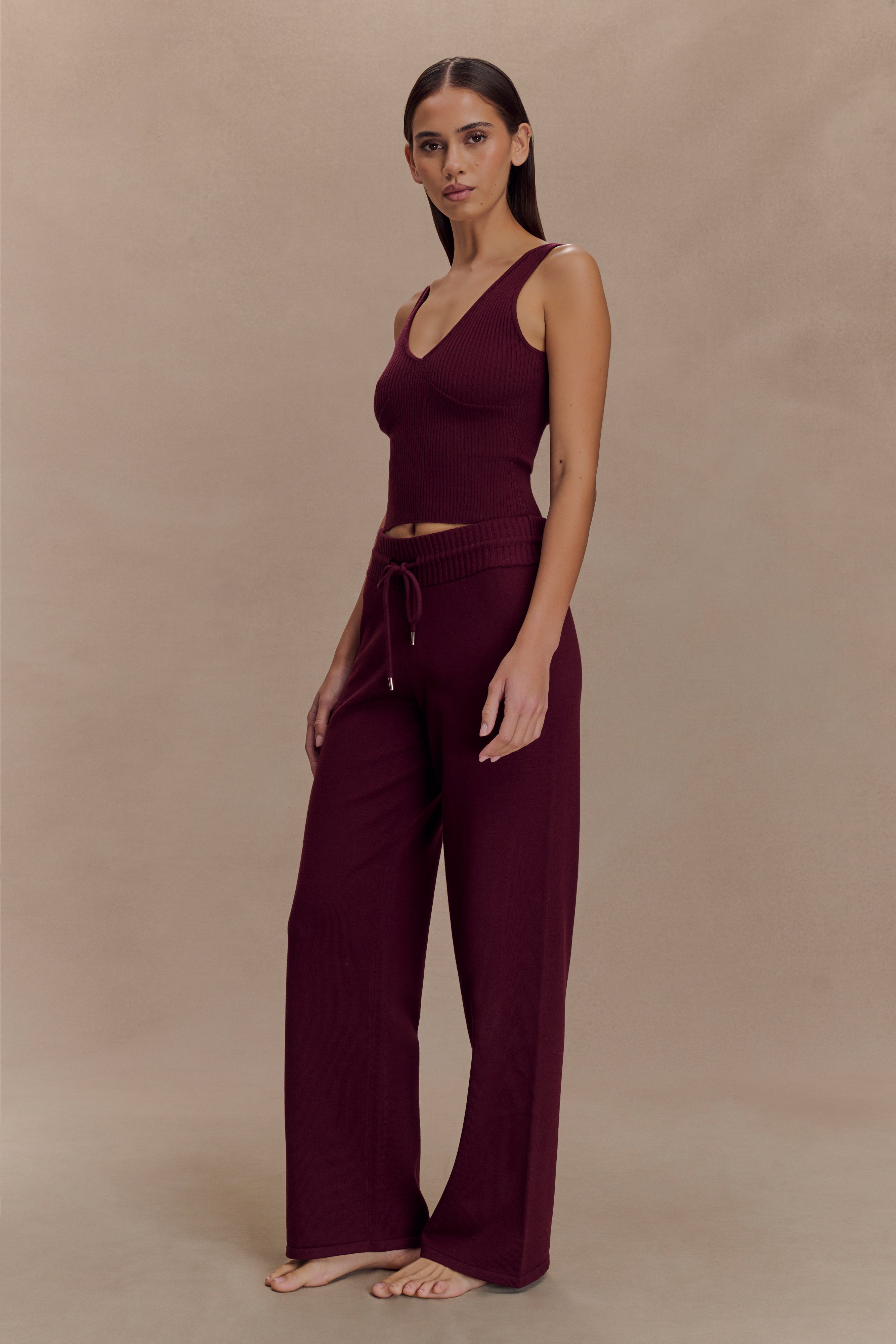 Natalya Knit Wide Leg Pants - Merlot、mySite、solidvoid