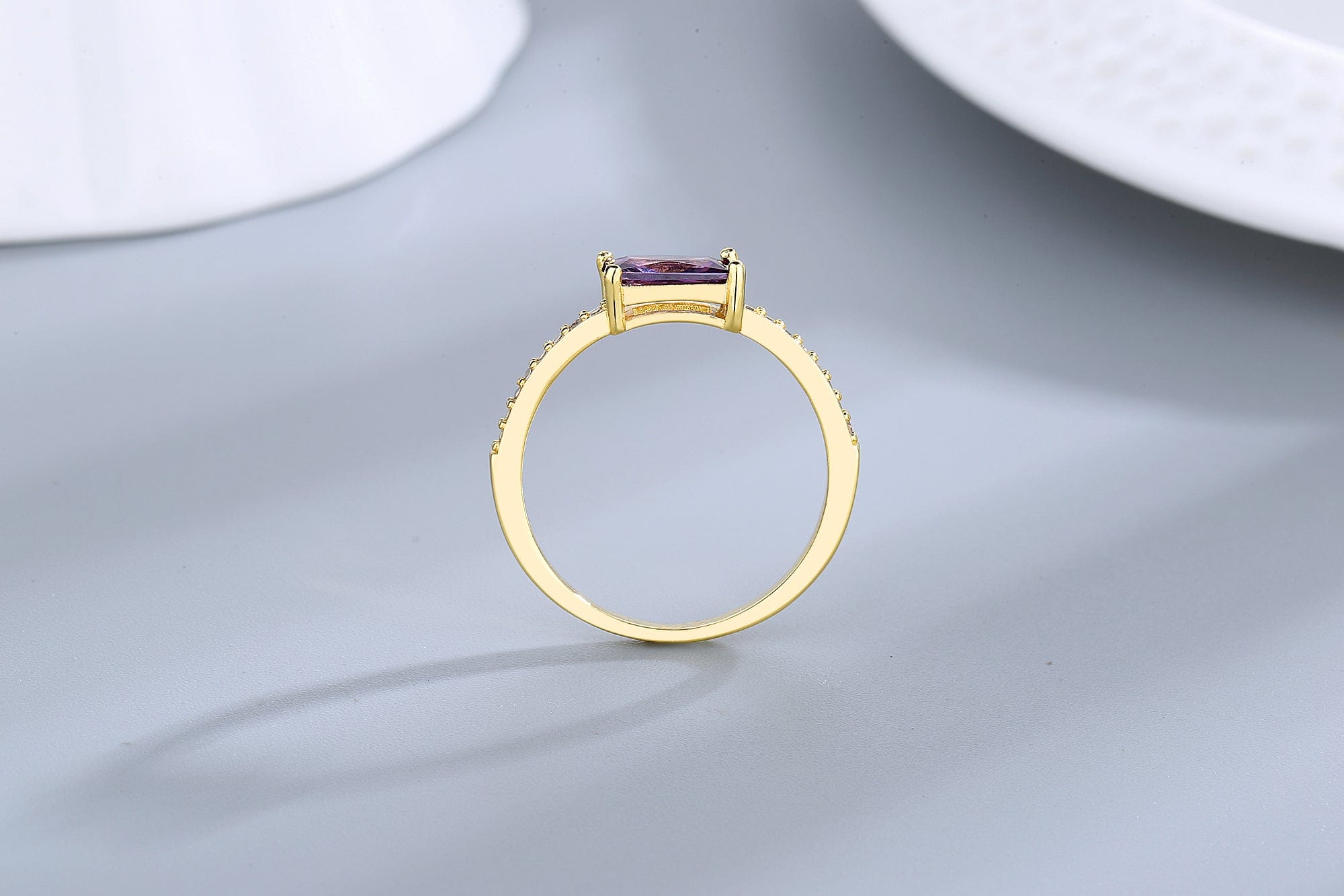 Rectangular Purple CZ Ring, Delicate and Feminine Sterling Silver、mySite、g9winljtr
