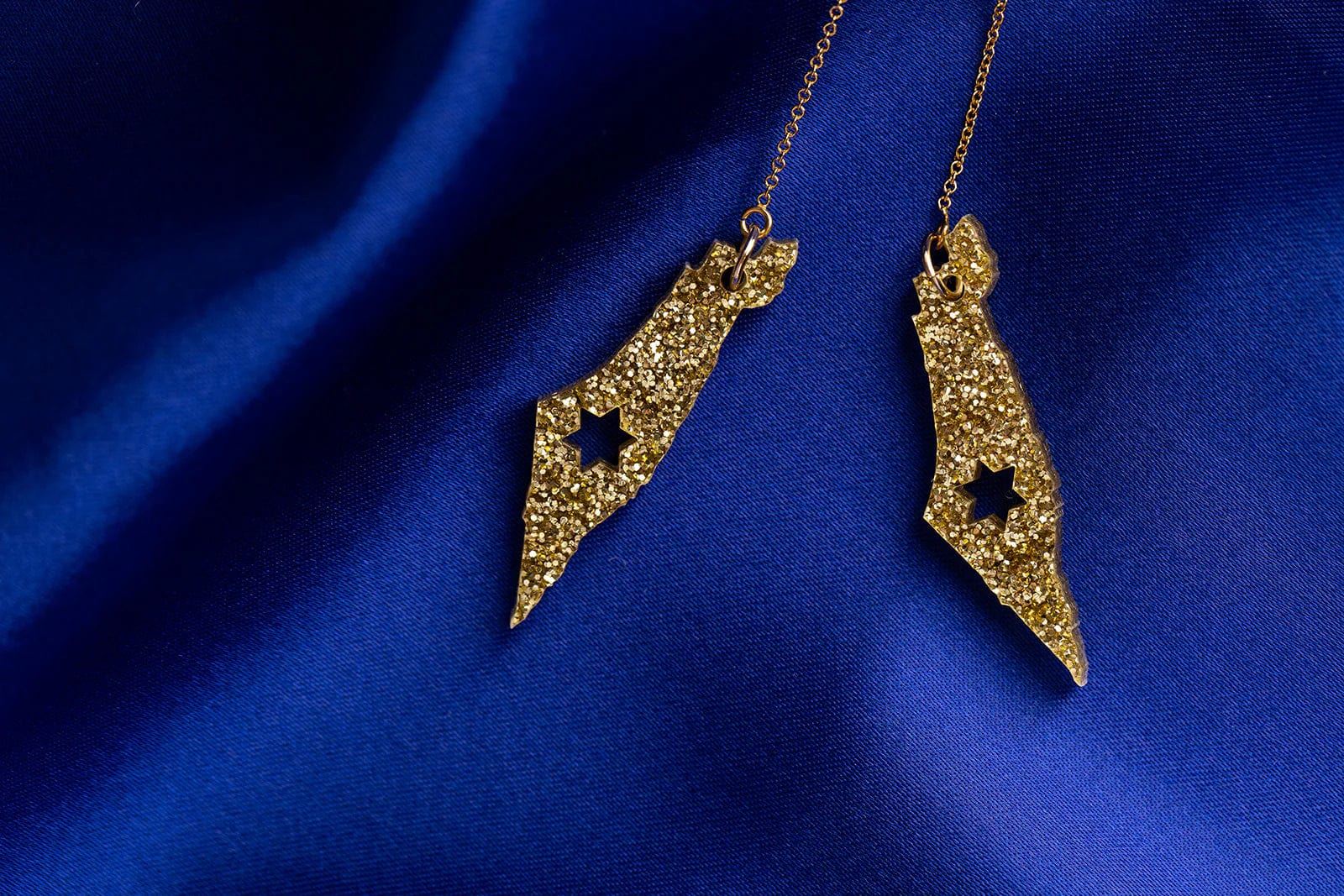 Gold Glitter Israel Threader Earrings with Star of David、mySite、topwebapps