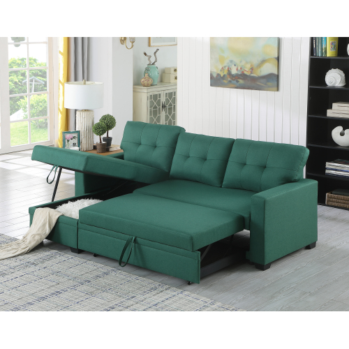 Upholstered Pull out Sectional Sofa with Chaise、、casual