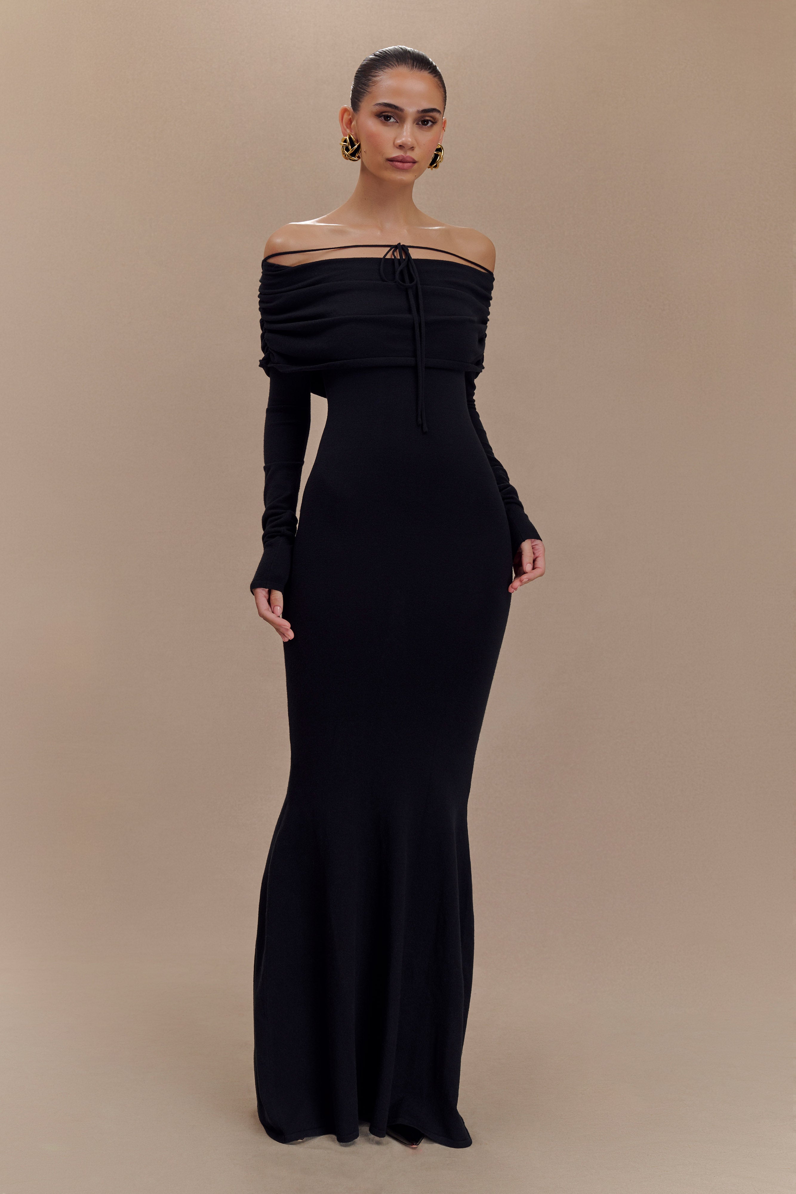 Georgiana Off Shoulder Knit Midi Dress - Black、mySite、solidvoid