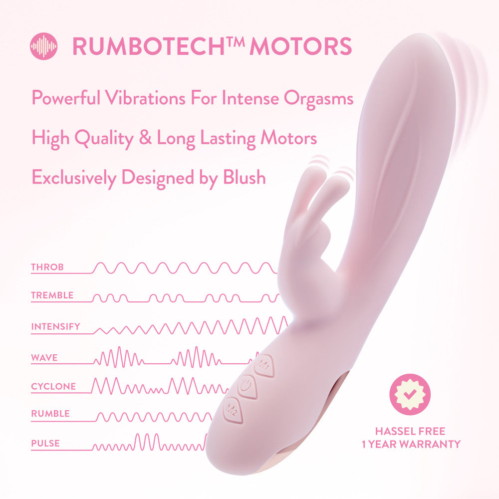 Blush | Morgan 7.75 Inch G Spot Clitoral Dual Stimulation Silicone Rabbit Vibrator With 10 RumboTech™ Vibrations - Pink、mySite、bottomscart