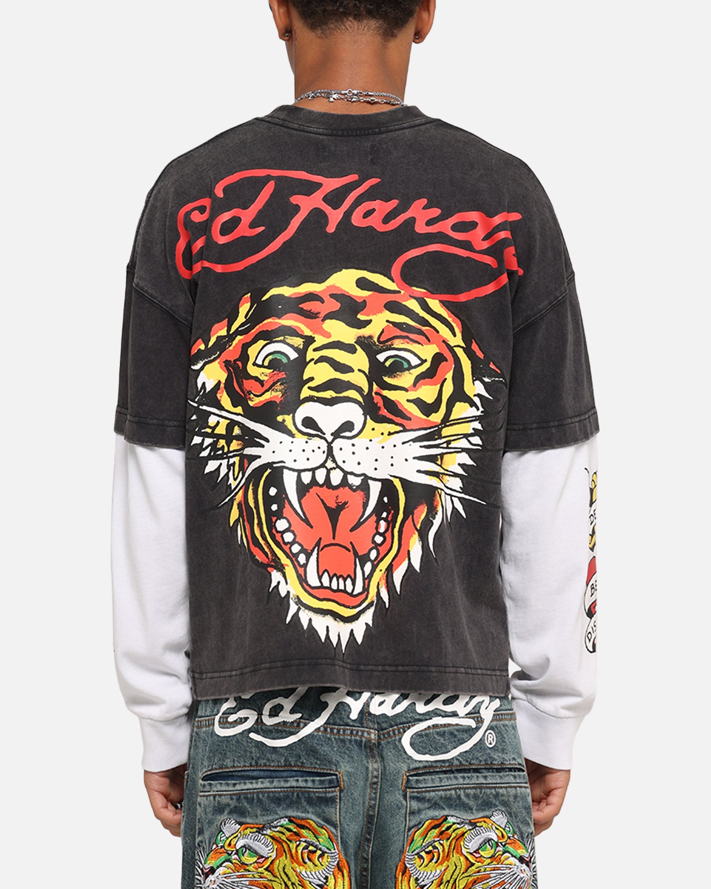 Ed Hardy Tiger Layered Long Sleeve T-Shirt Black、mySite、zt4zffjzw