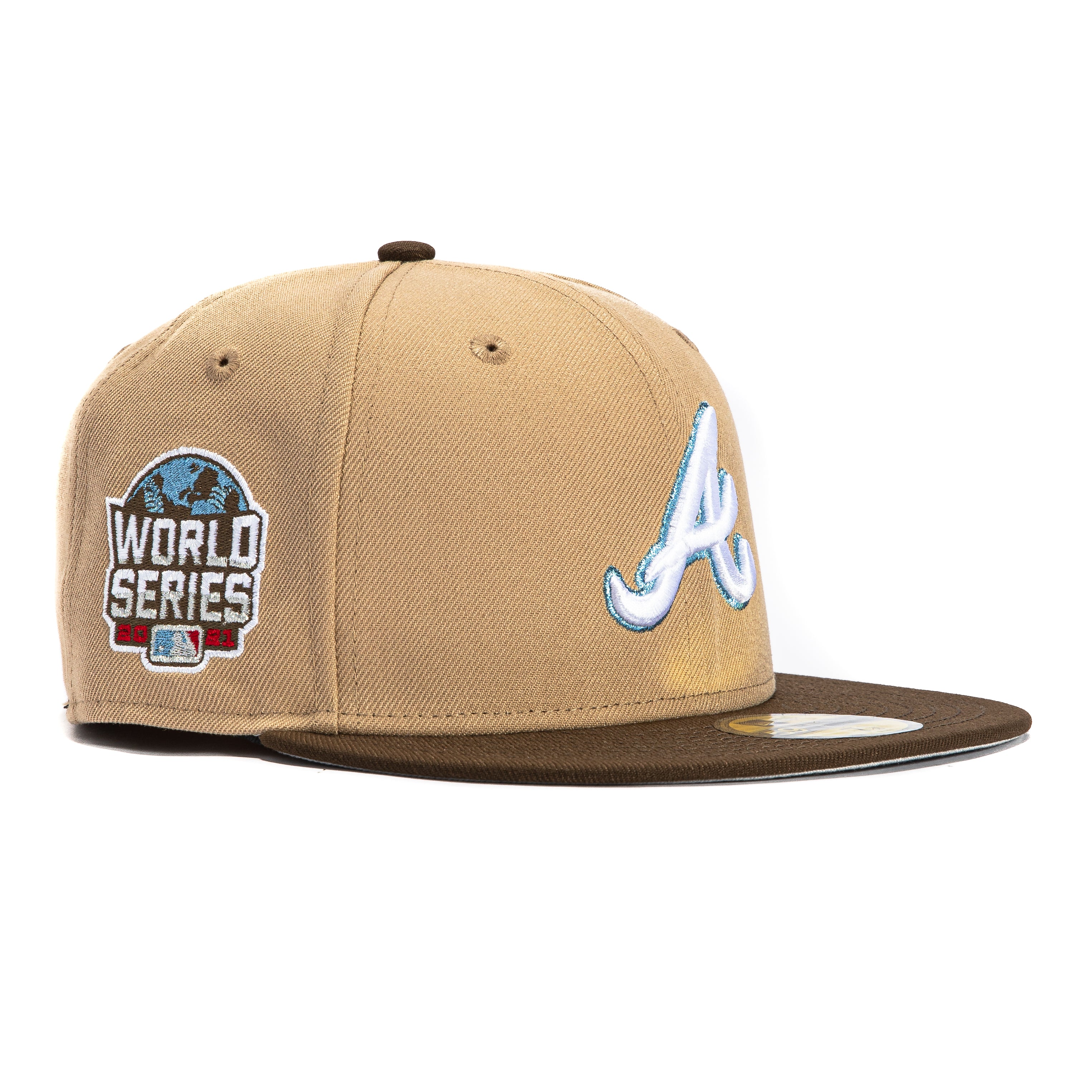 New Era 59Fifty Atlanta Braves 2021 World Series Patch Hat - Khaki, Brown、mySite、vikingsvslions