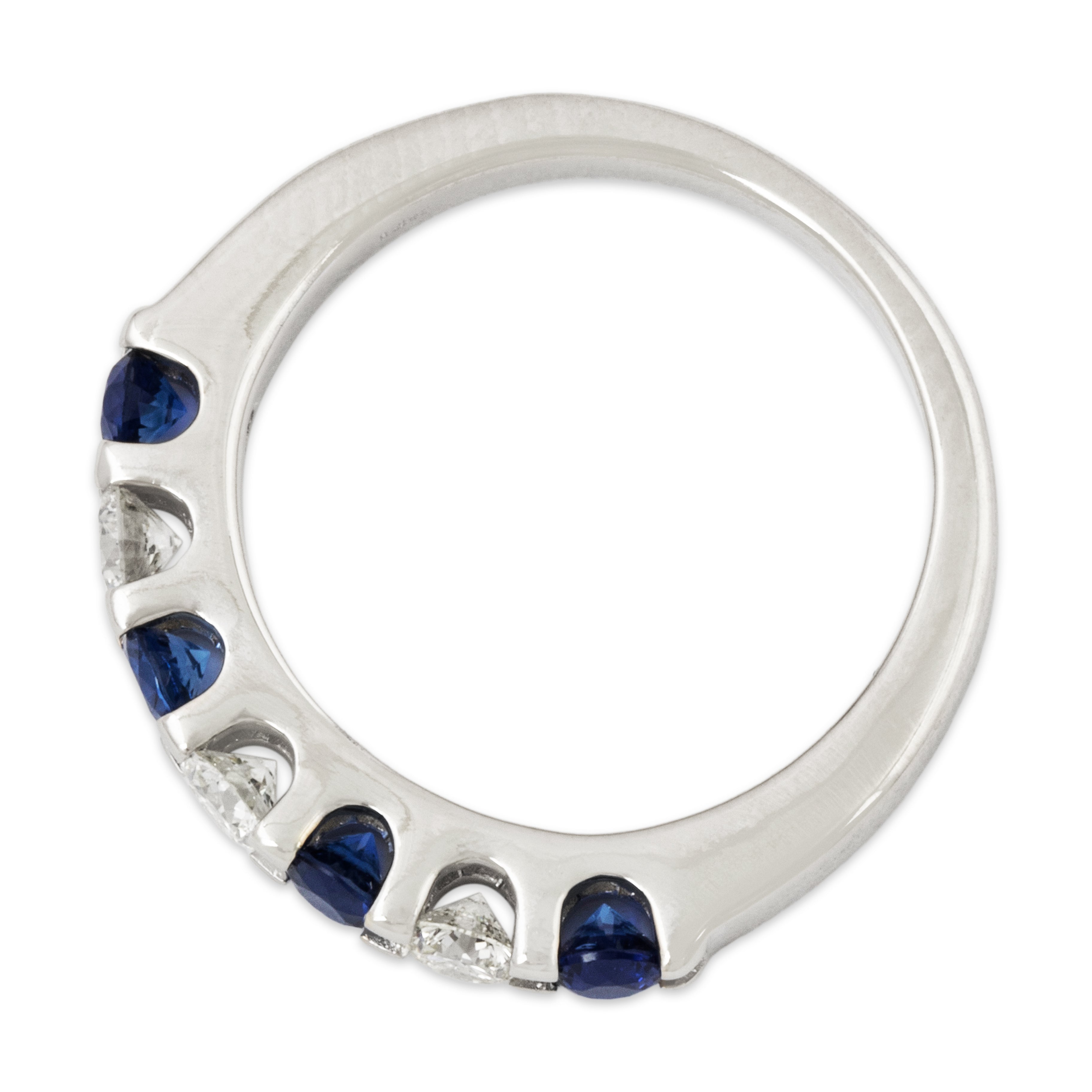 Vintage 14k White Gold .56cttw Blue Sapphire Diamond Alternating Ring 5.25、mySite、hinf8tx79