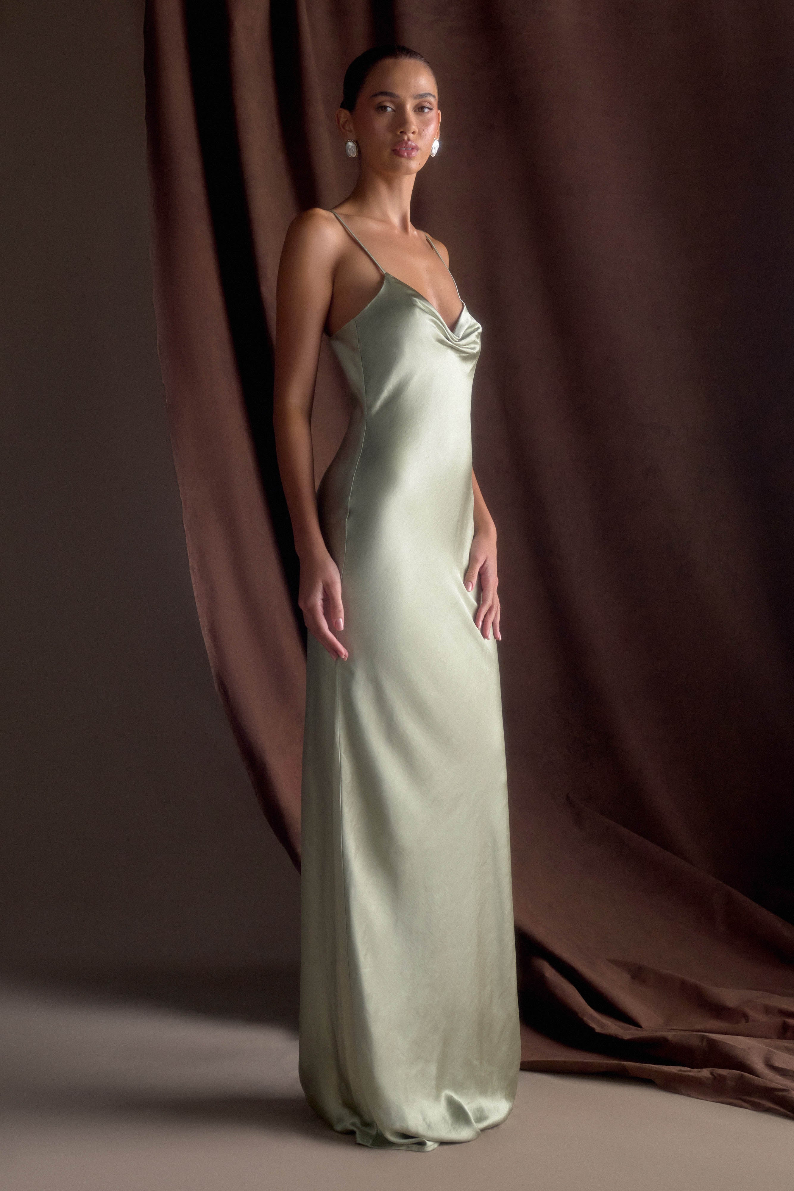 Lilly Sweetheart Satin Maxi Dress - Sage、mySite、solidvoid