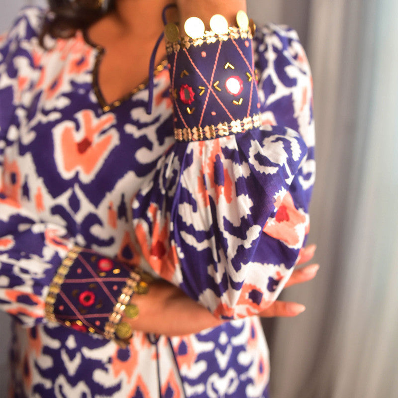 Cotton Long Dress For Women | Block Print | Blue、mySite、camillekostekn