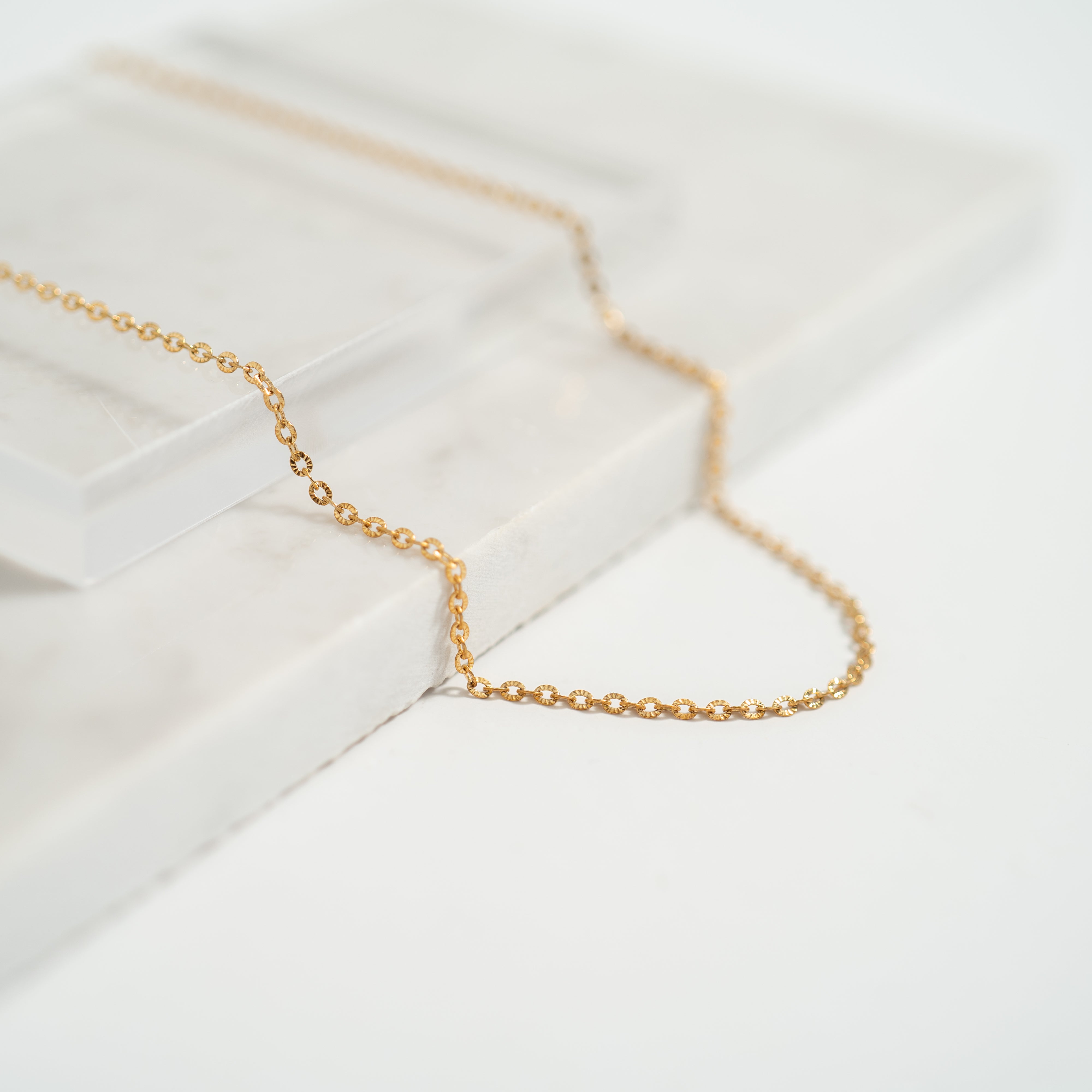 18K Gold PVD Stainless Steel Crimped Oval Link Chain Necklace / CHN3012、mySite、dreamappss