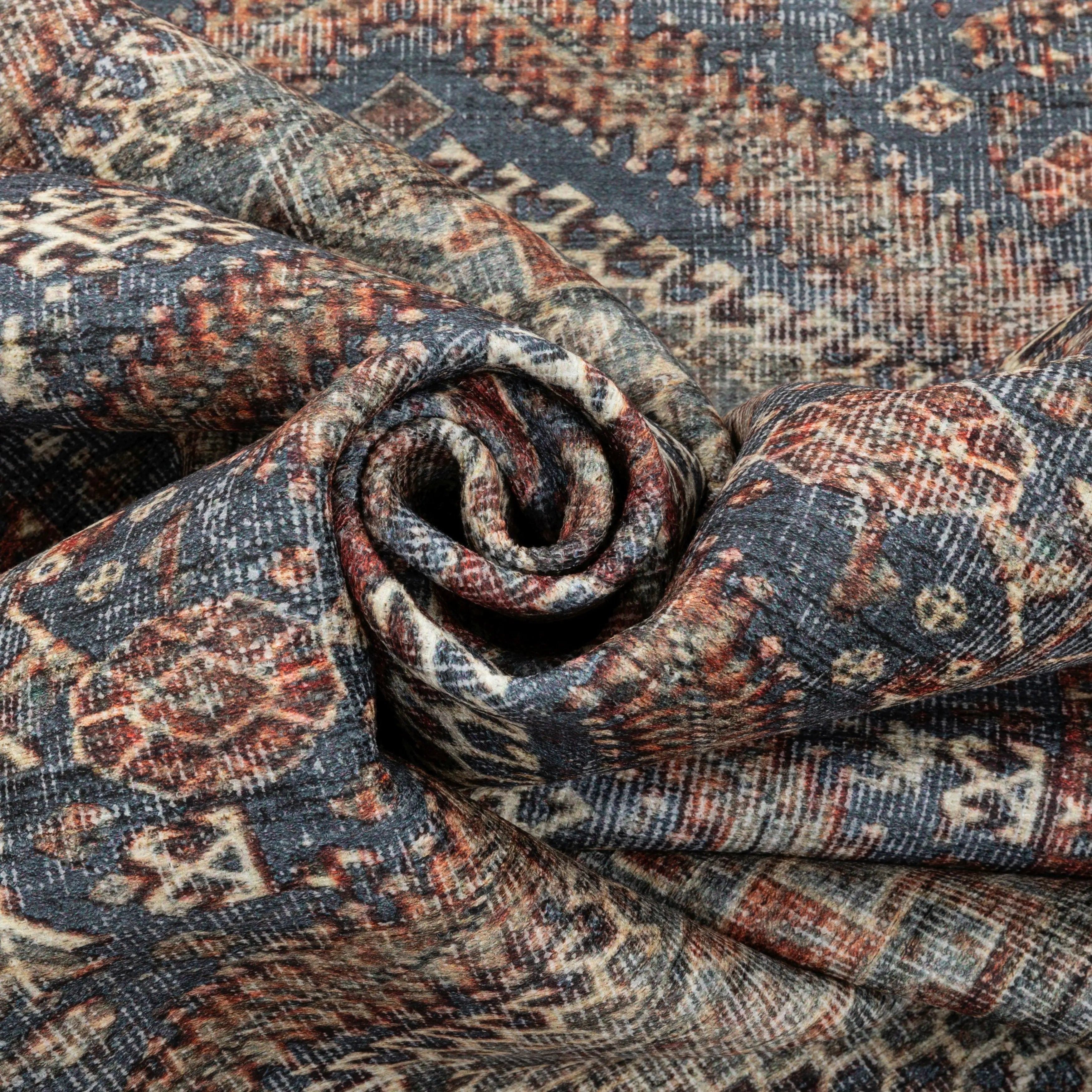 Ripon Machine Washable Vintage Medallion Botanical Border Blue Red Flat-Weave Distressed Rug、mySite、gigharbornorthrealestate