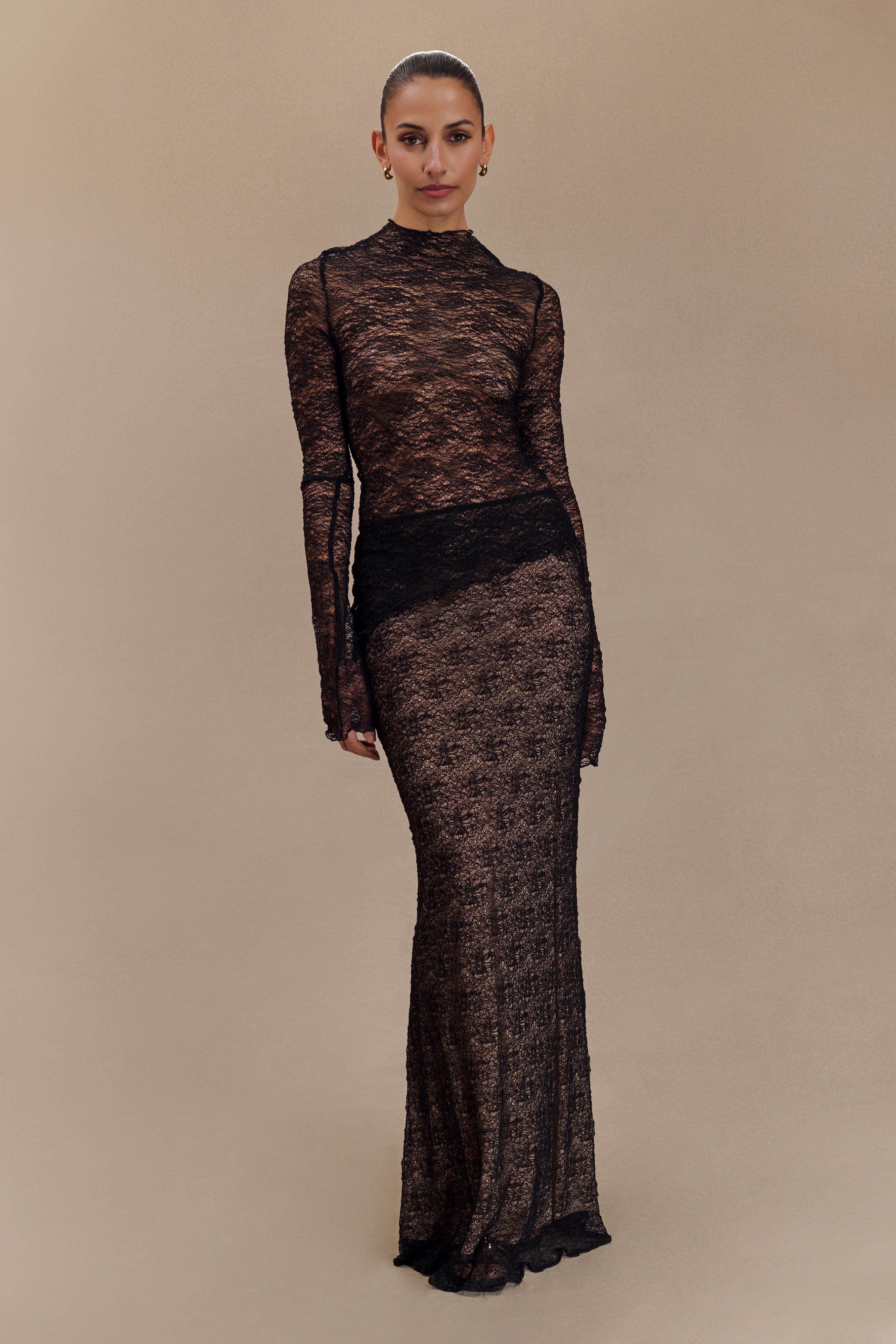 Robyn Sheer Lace Maxi Skirt - Black、mySite、solidvoid
