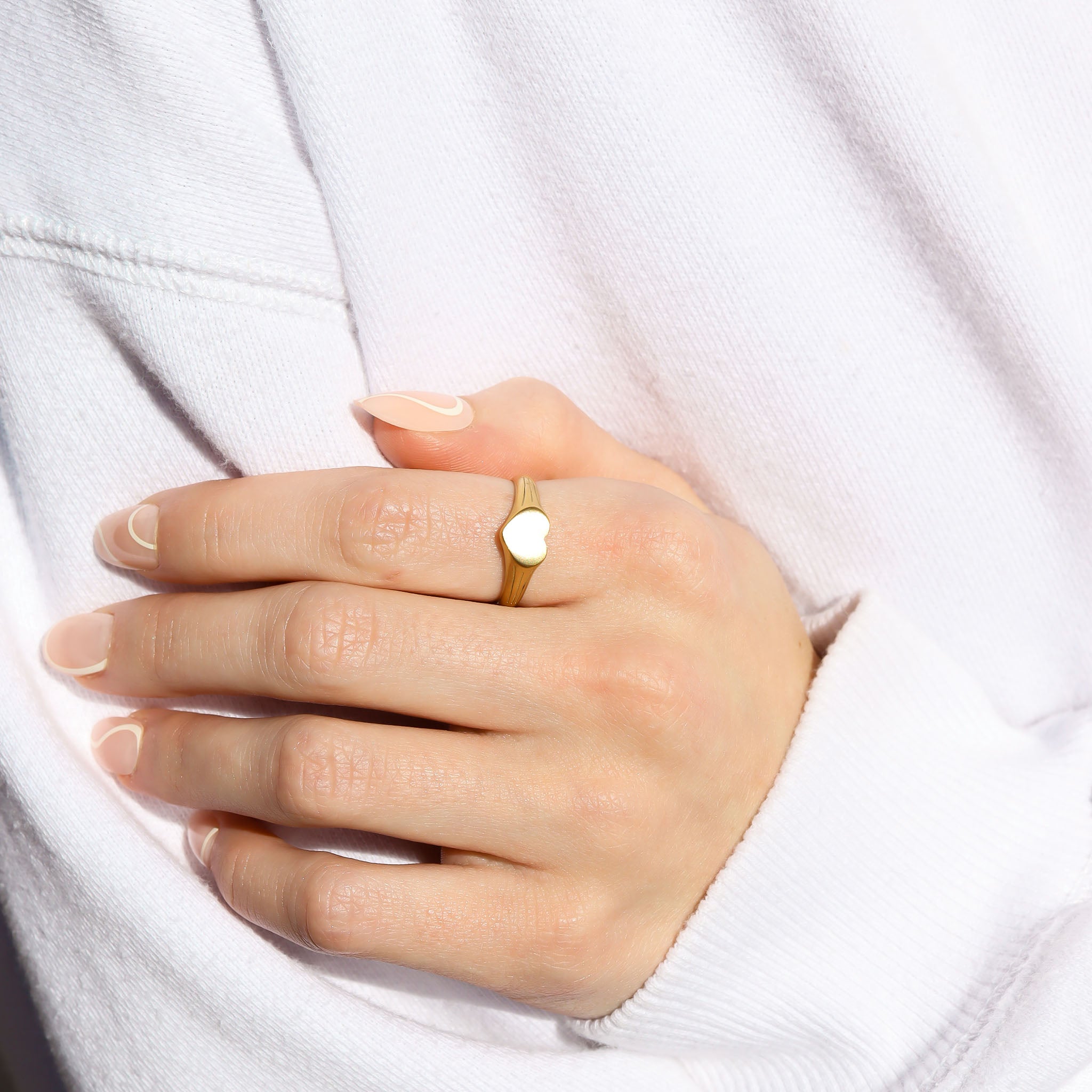 18K Gold PVD Stainless Steel Blank Engravable Heart Signet Ring / ESR0004、mySite、dreamappss