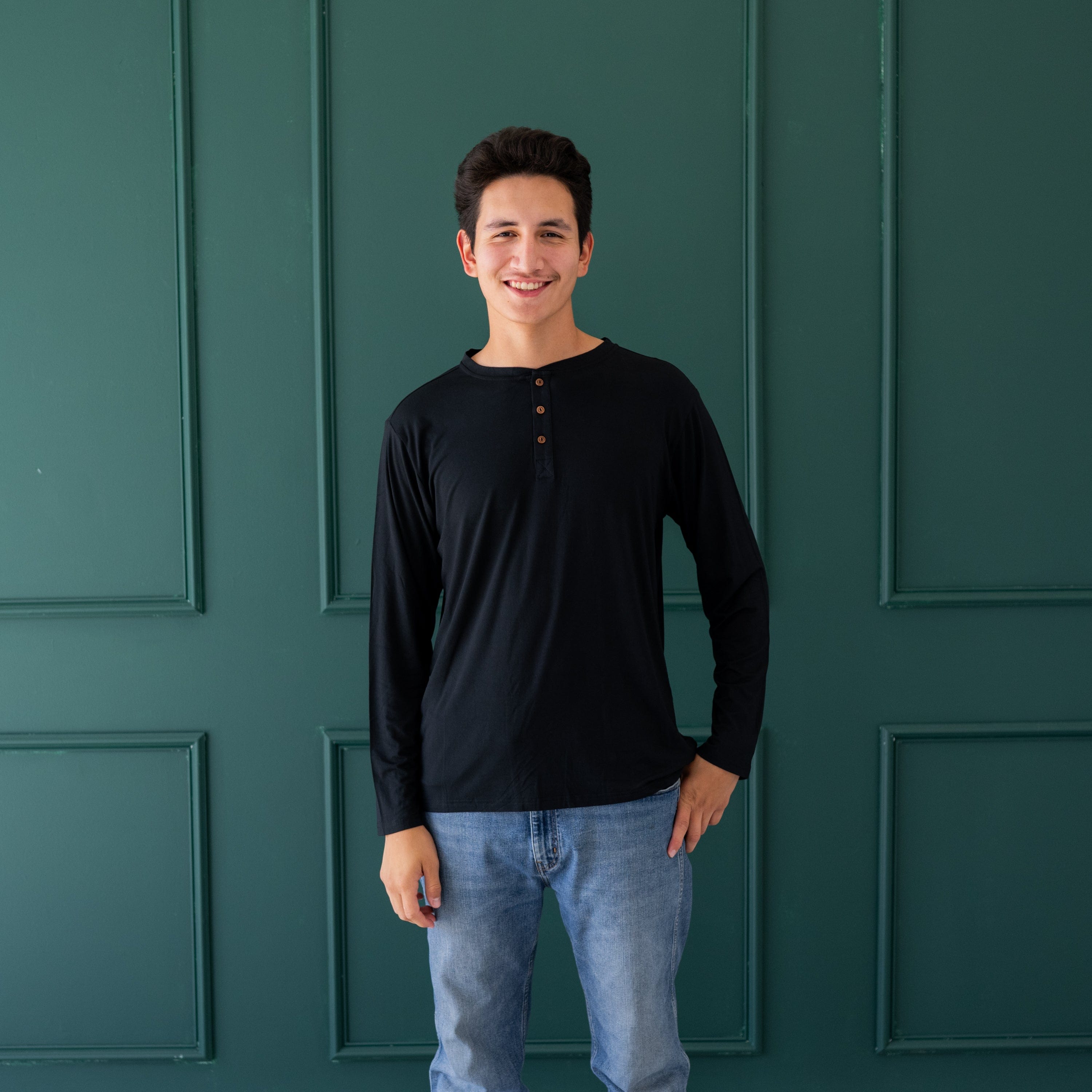  Men's Long Sleeve Henley Top in Midnight、mySite、layawaytickets