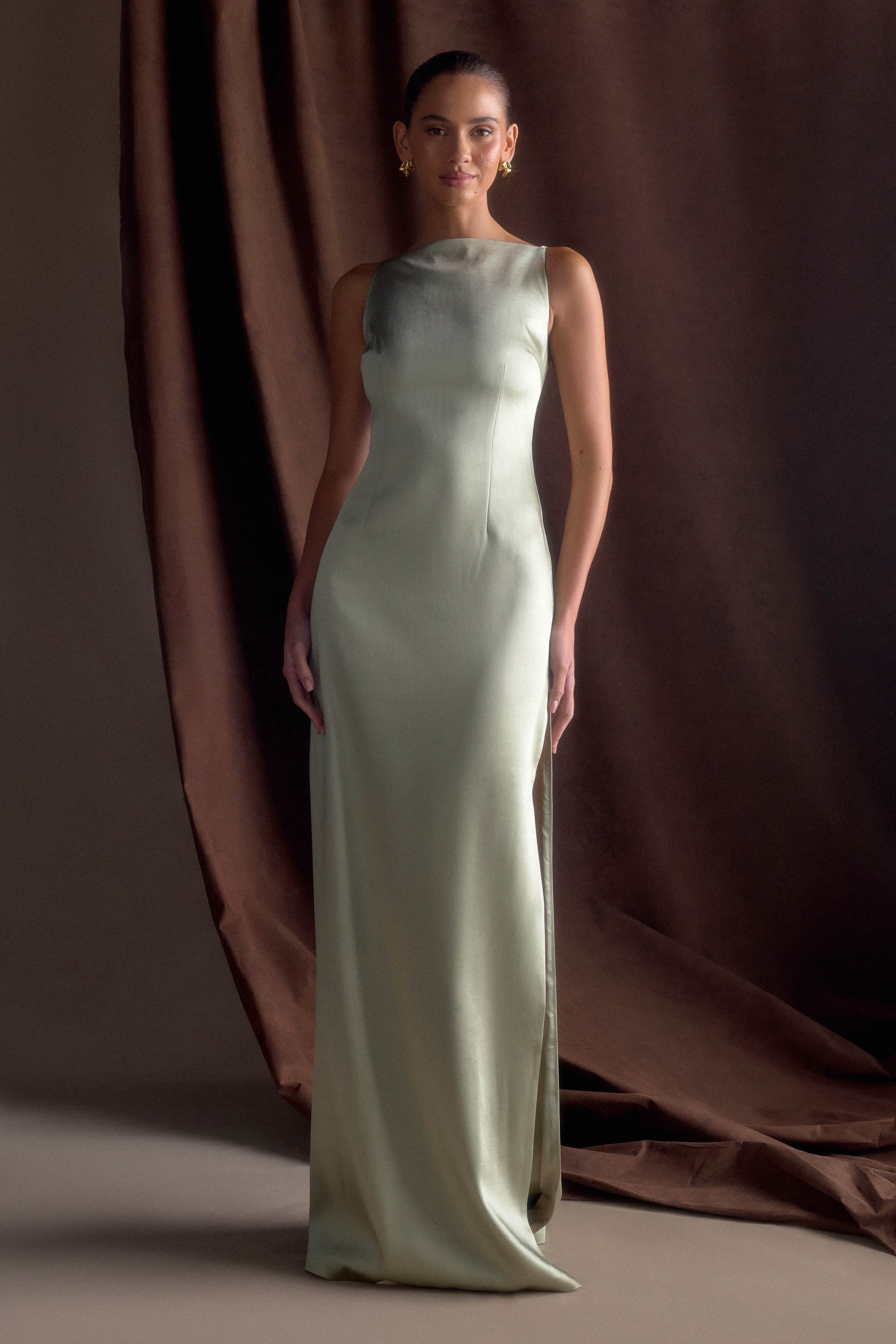 Violet Sleeveless Satin Maxi Dress - Sage、mySite、solidvoid