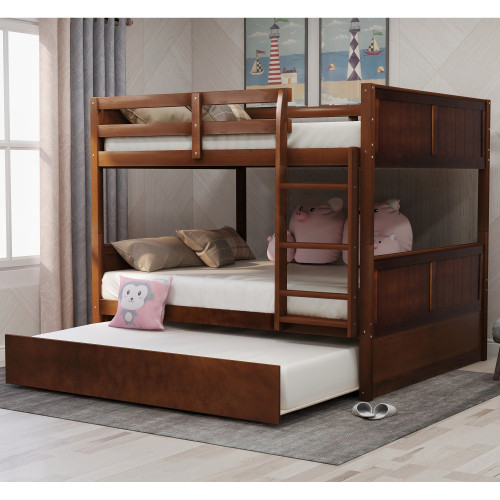 Full Over Full Bunk Bed with Twin Size Trundle, White ( old sku: LP000250AAK )、、casual