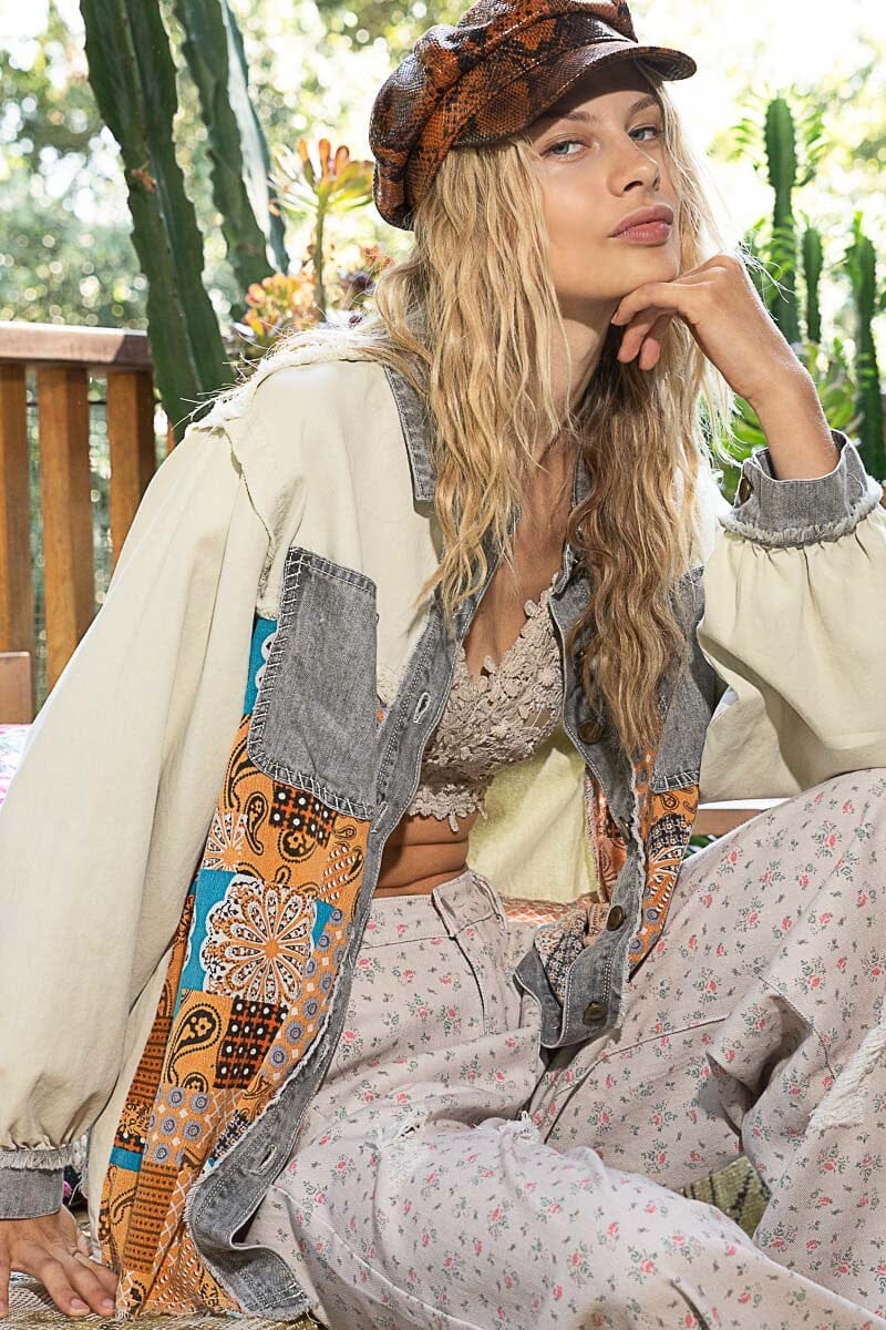 POL Raw Hem Twill Contrast Button Up Shacket、mySite、camillekostekn