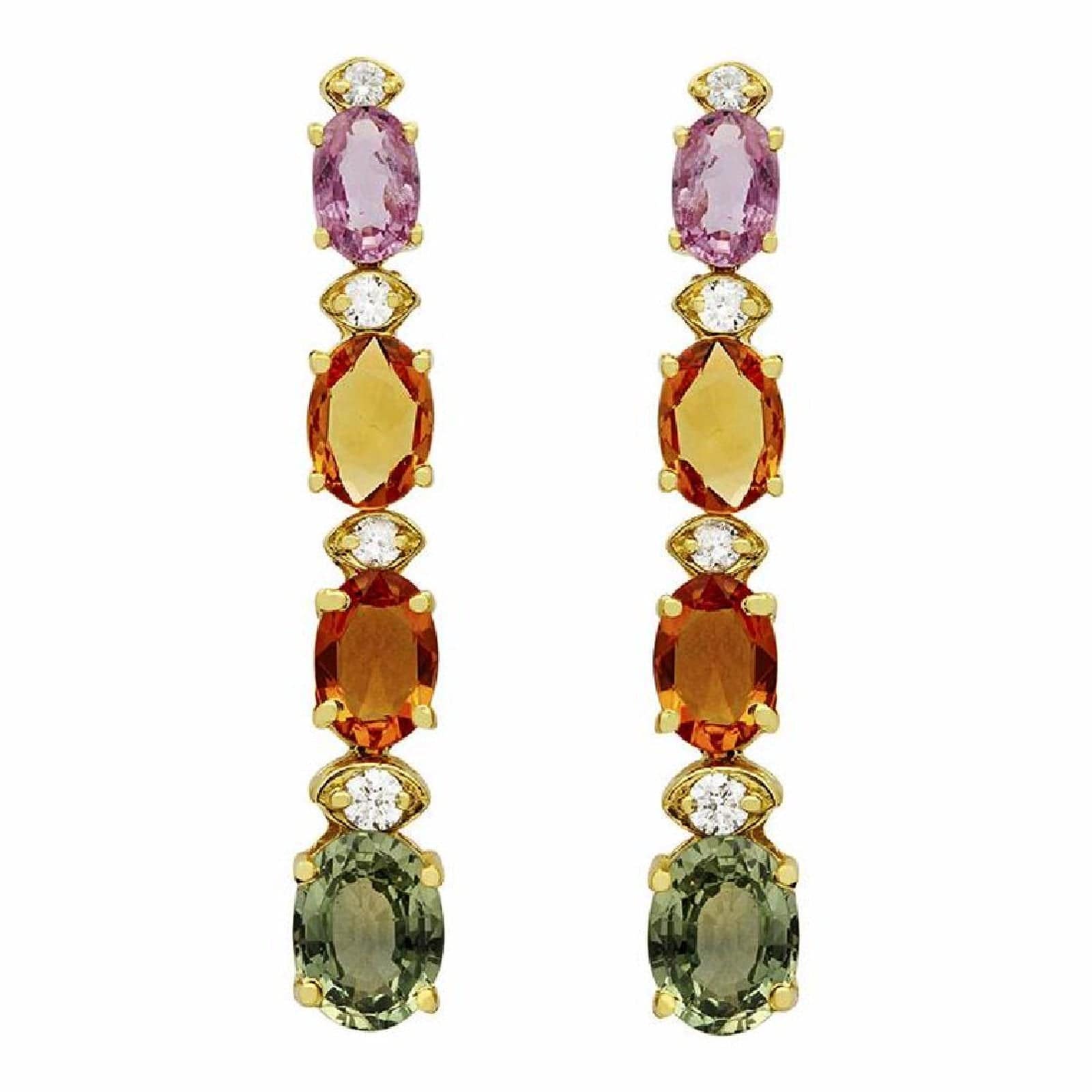 Multi Colored Sapphire & Diamond Rain Drop Earrings 14K Yellow Gold、mySite、g9winljtr