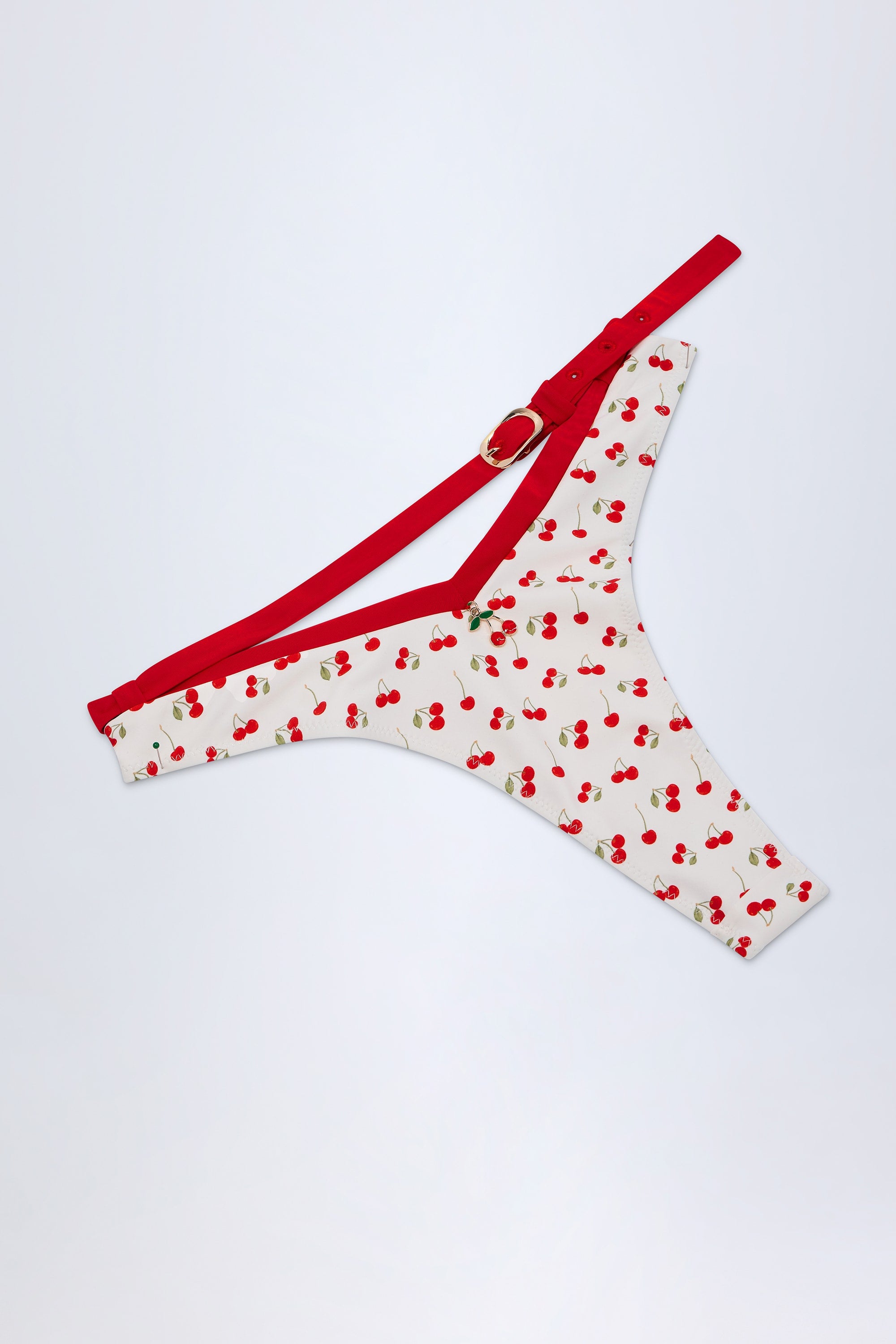  Contrast Belted Thong Bikini Bottoms in Cherry Print、mySite、sugarbowlscore