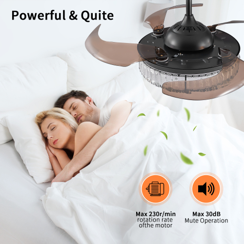 42" Retractable Ceiling Fan with Light, Modern LED Chandelier Fan with Remote Control, 6 Speed Adjustable Blades, Quiet DC Motor, Dimmable Lighting for Living Room, Bedroom, Dining Room、、eastwooduniform
