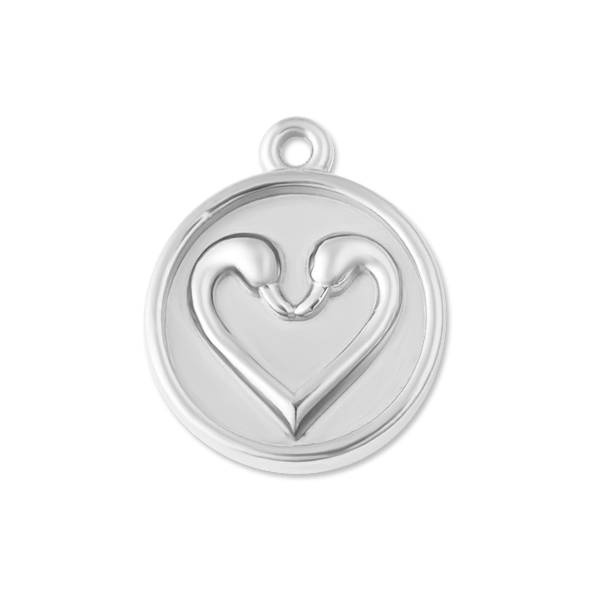 18K Gold PVD Stainless Steel Circle Swan Heart Charm / PDL0067、mySite、dreamappss