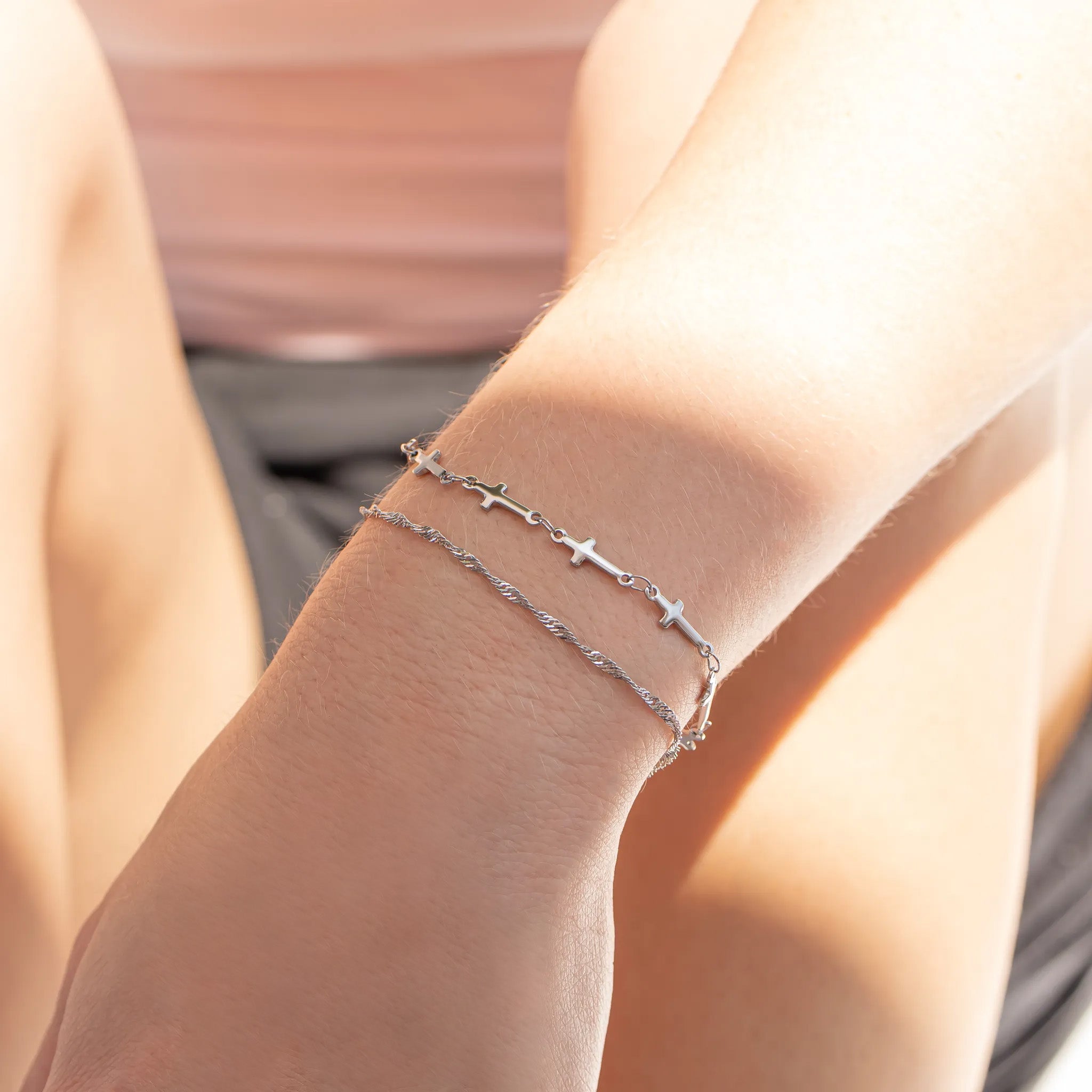 18K Gold PVD Stainless Steel Cross Chain Bracelet / BRJ1062、mySite、dreamappss