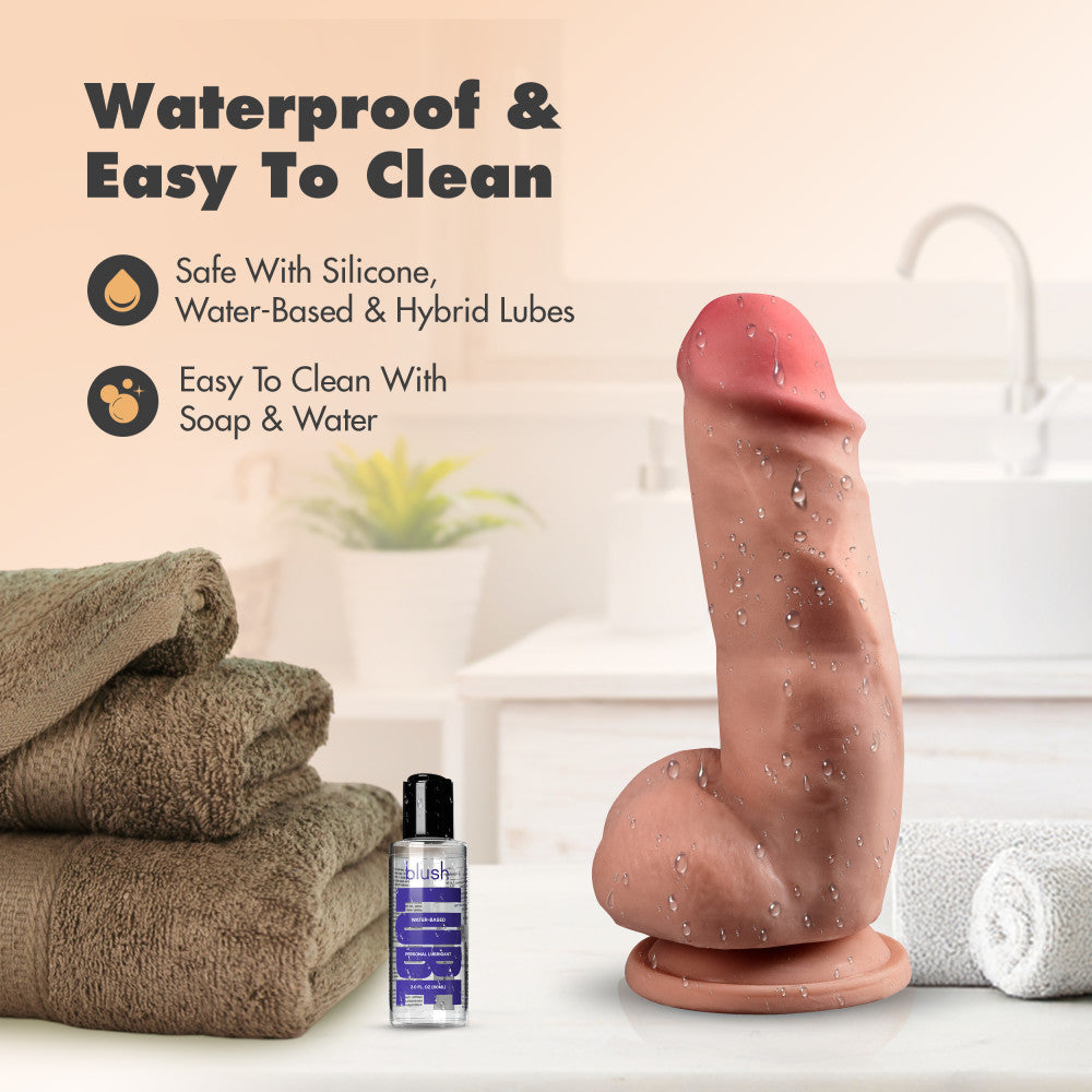 Dr. Skin Plus By Blush® | Realistic Mocha 7-Inch Long Soft Yet Erect & Posable Dildo With Balls & Suction Cup Base、mySite、bottomscart