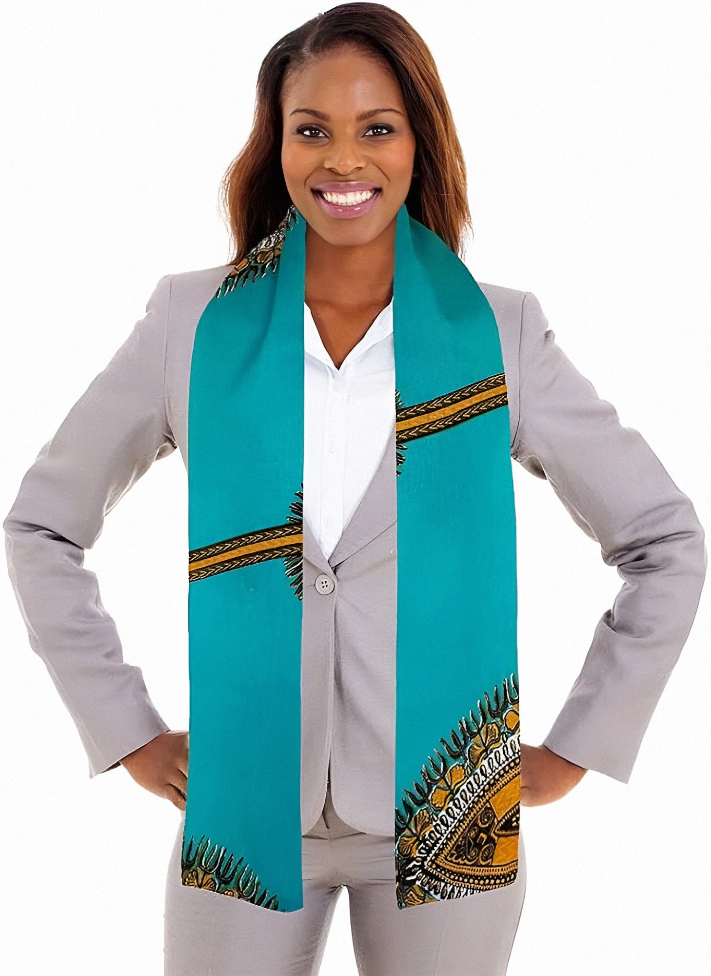 Dupsie's Zambezi Twilight Turquoise Blue Ankara African Print Sash Stole DP3769S、mySite、solidvoid