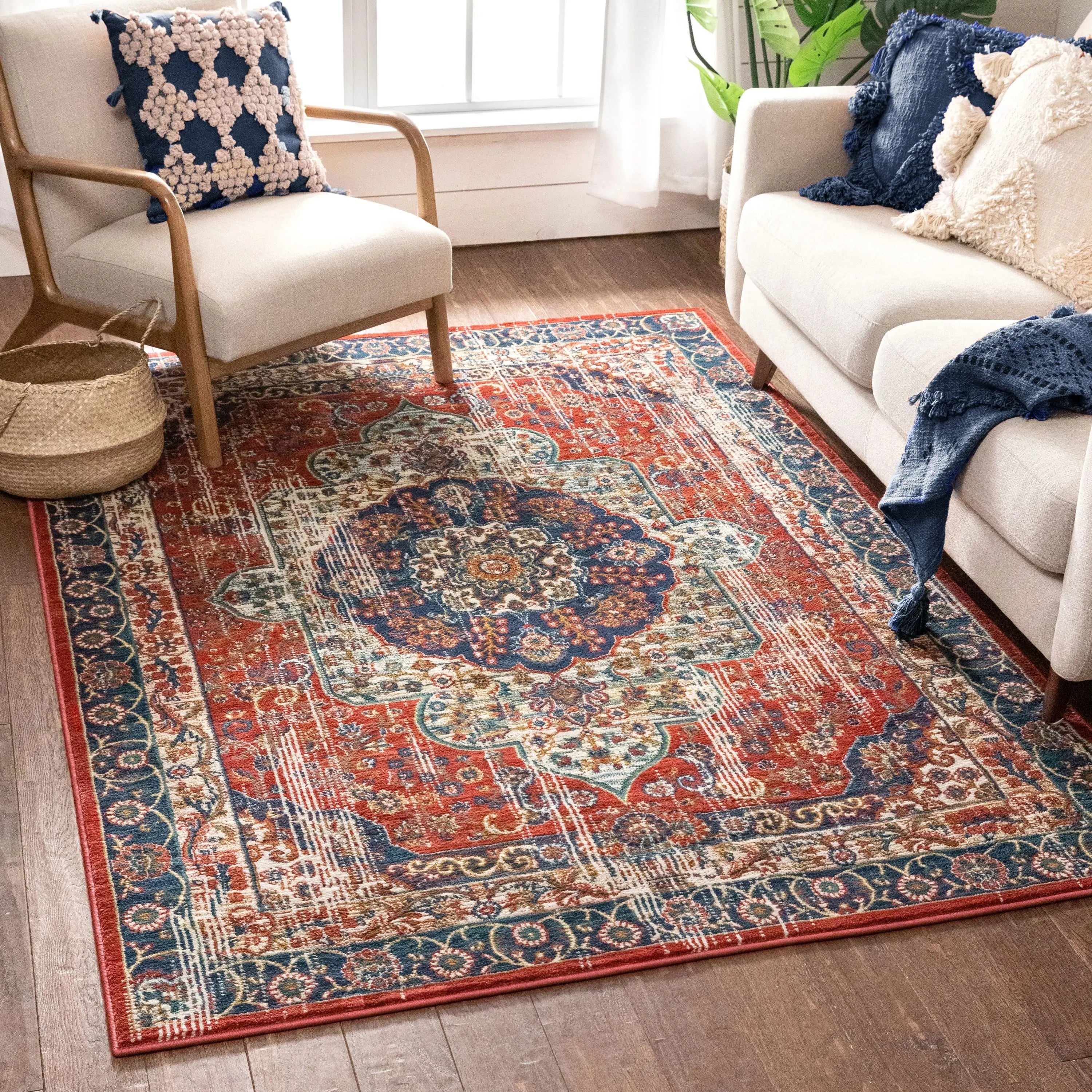 Alisha Crimson Traditional Medallion Distressed Rug、mySite、gigharbornorthrealestate