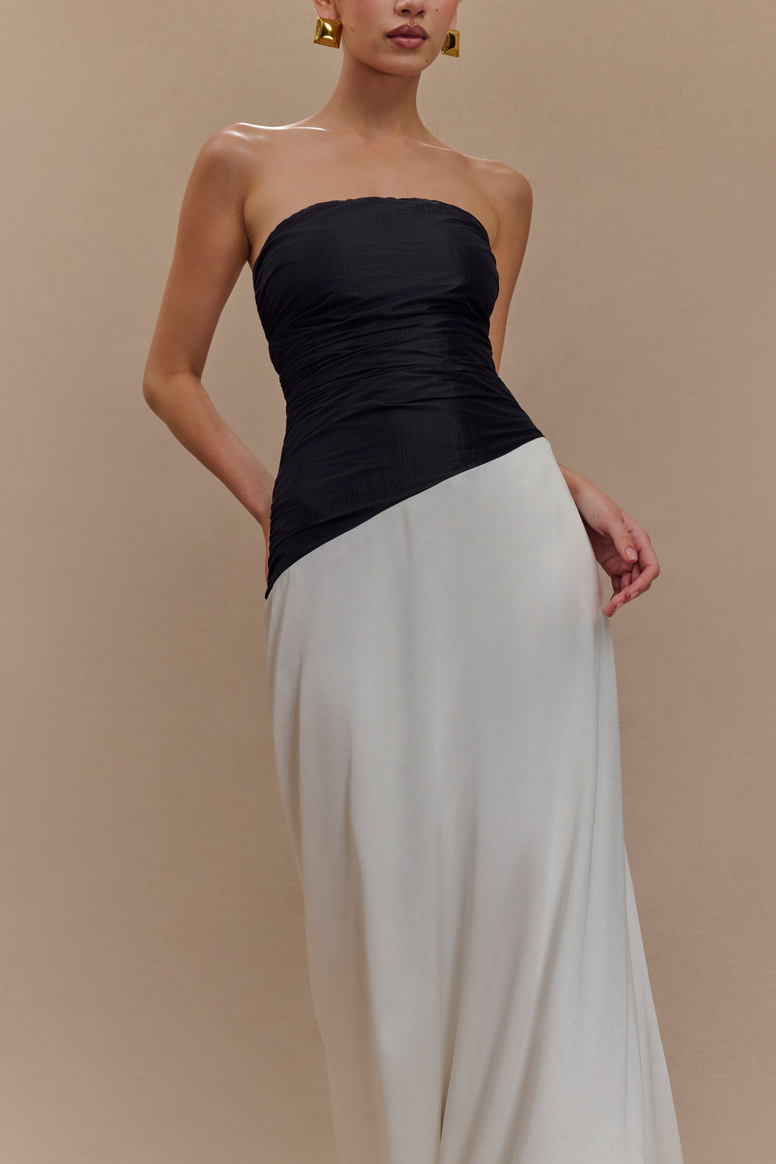 Serena Strapless Taffeta Maxi Dress - White/Black、mySite、solidvoid