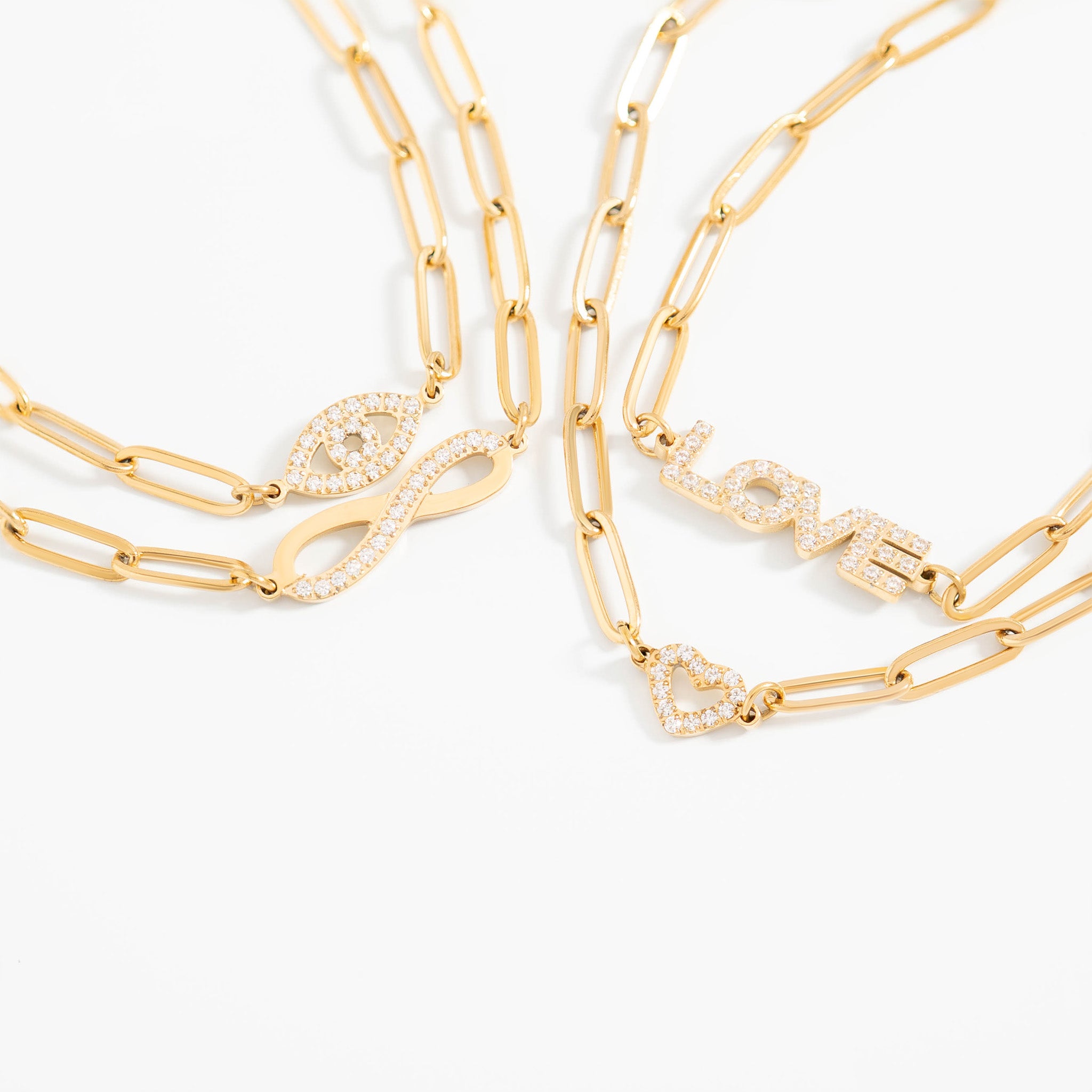 18K Gold PVD Stainless Steel Stone Evil Eye Paperclip Chain Bracelet / BRJ1005、mySite、dreamappss