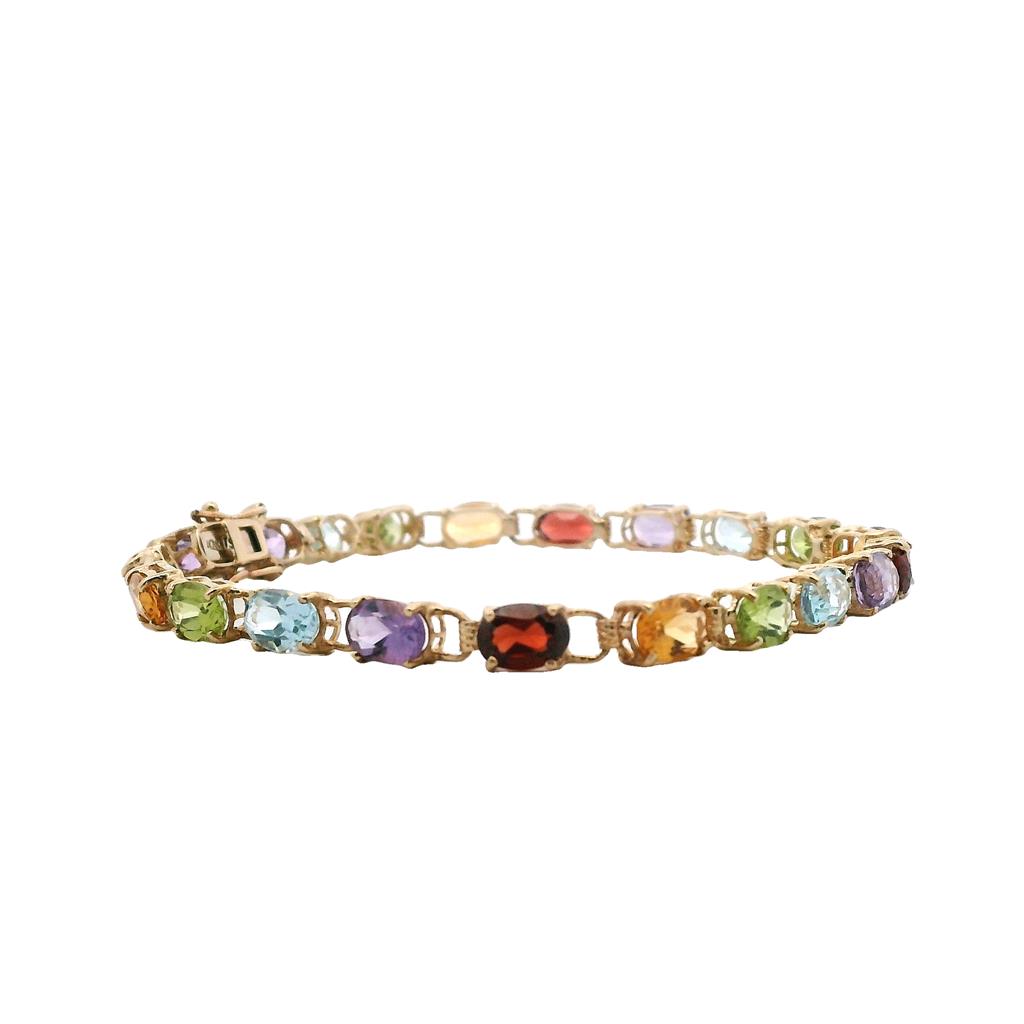  Estate 10K Yellow Gold Multi Gemstone Link Bracelet