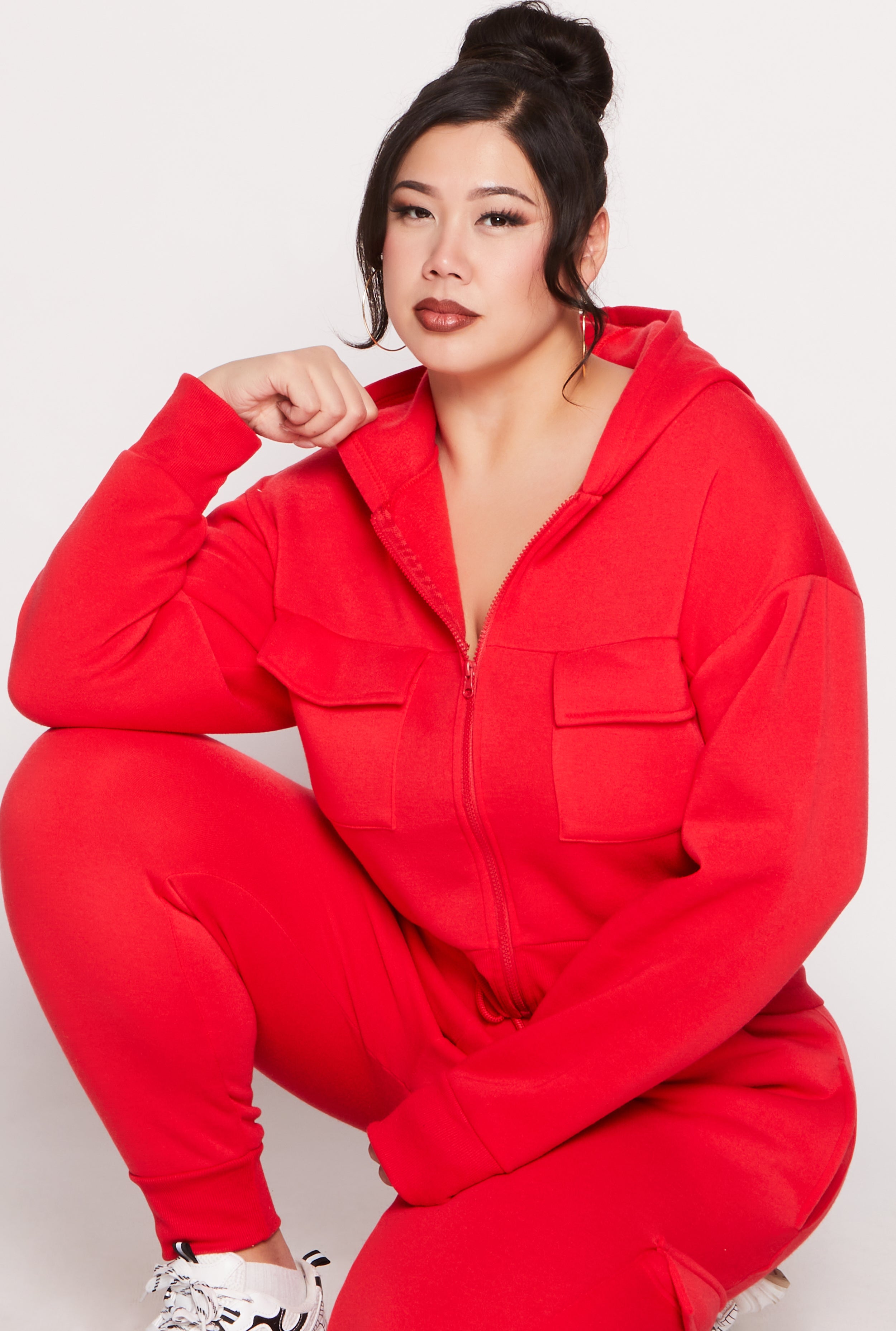 Plus Size Fleece Lined Cargo Hooded Sweatshirt、mySite、camillekostekn