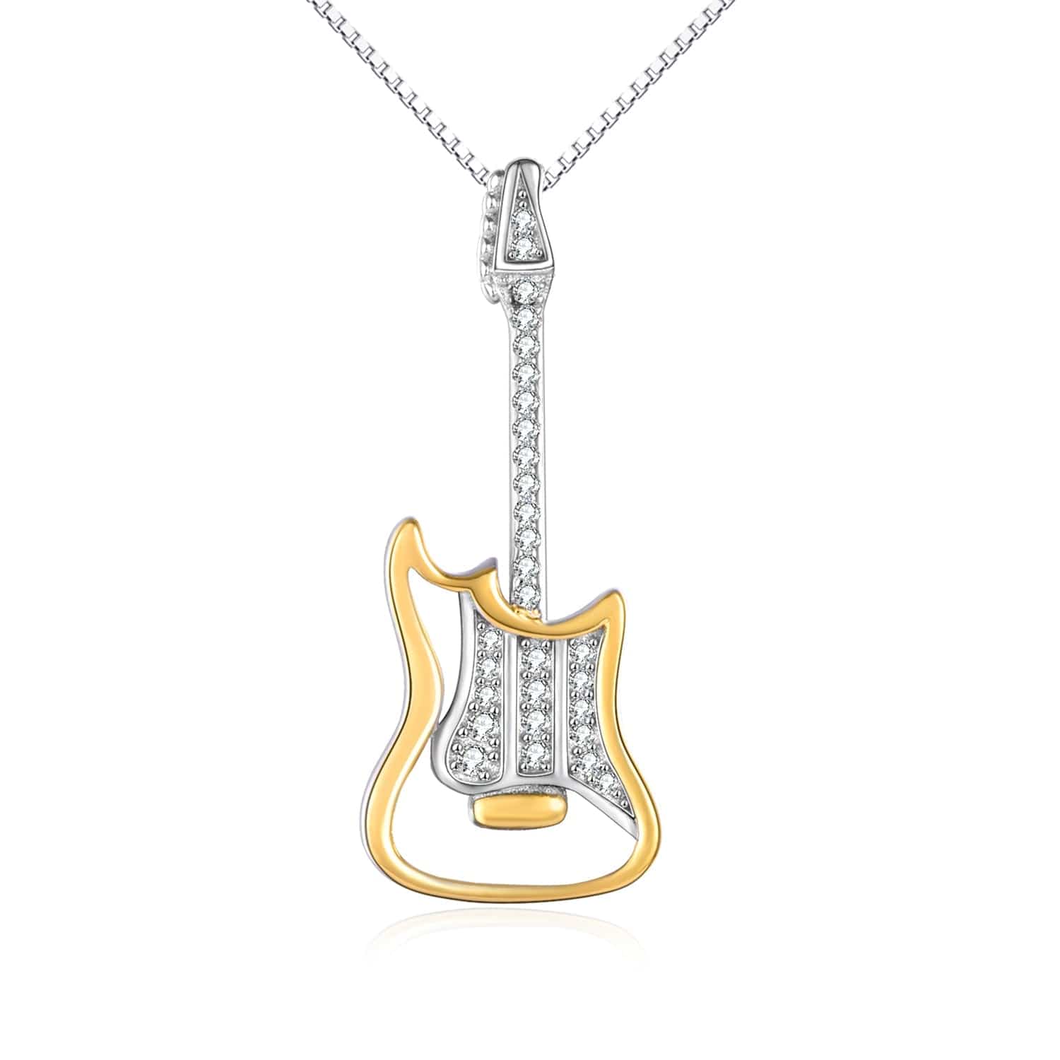 Guitar Necklace for the Rock and Rollers! 2-Tone Sterling Silver and 18k Gold Finish、mySite、g9winljtr