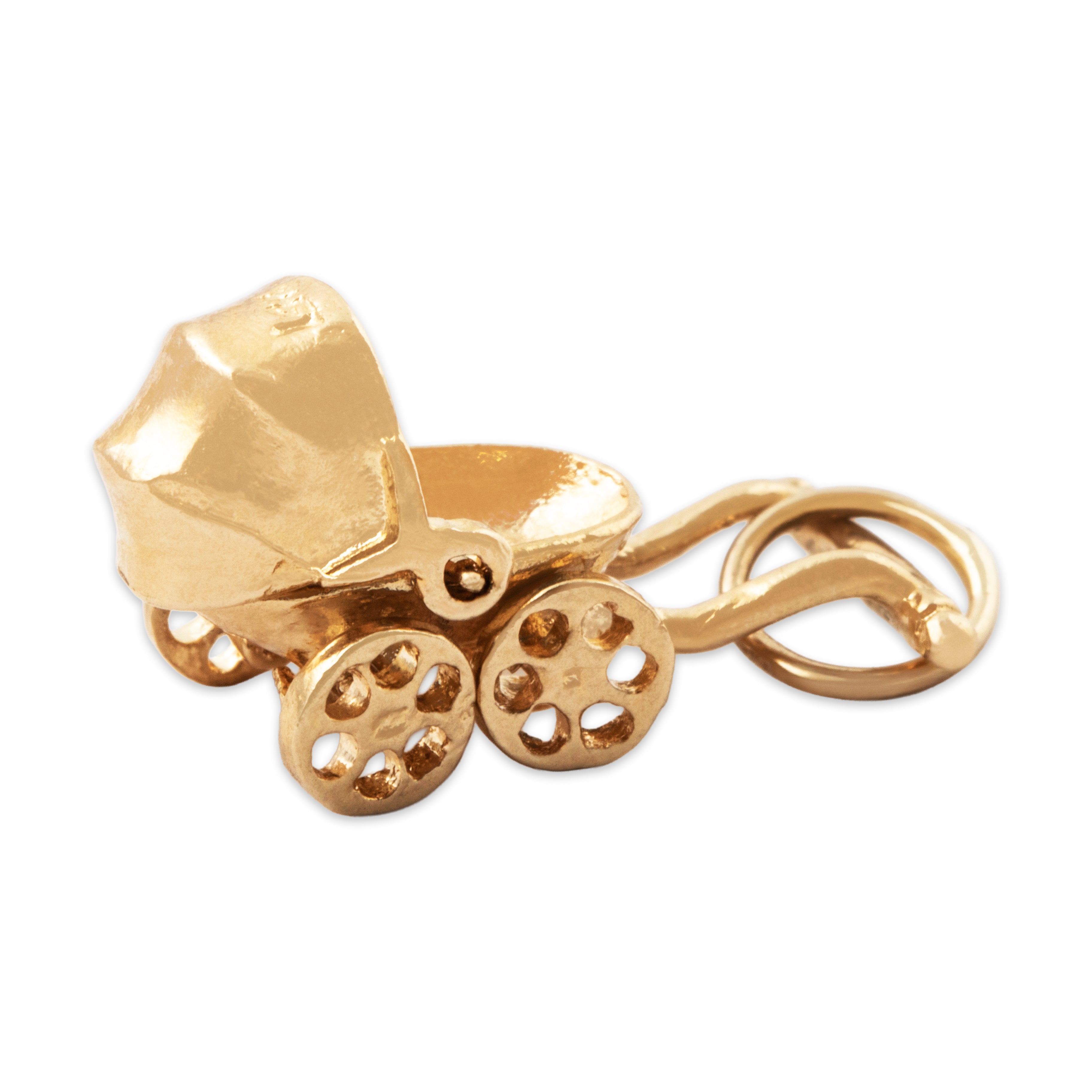 Vintage 14k Yellow Gold Articulated Baby Pram Charm / Pendant、mySite、hinf8tx79