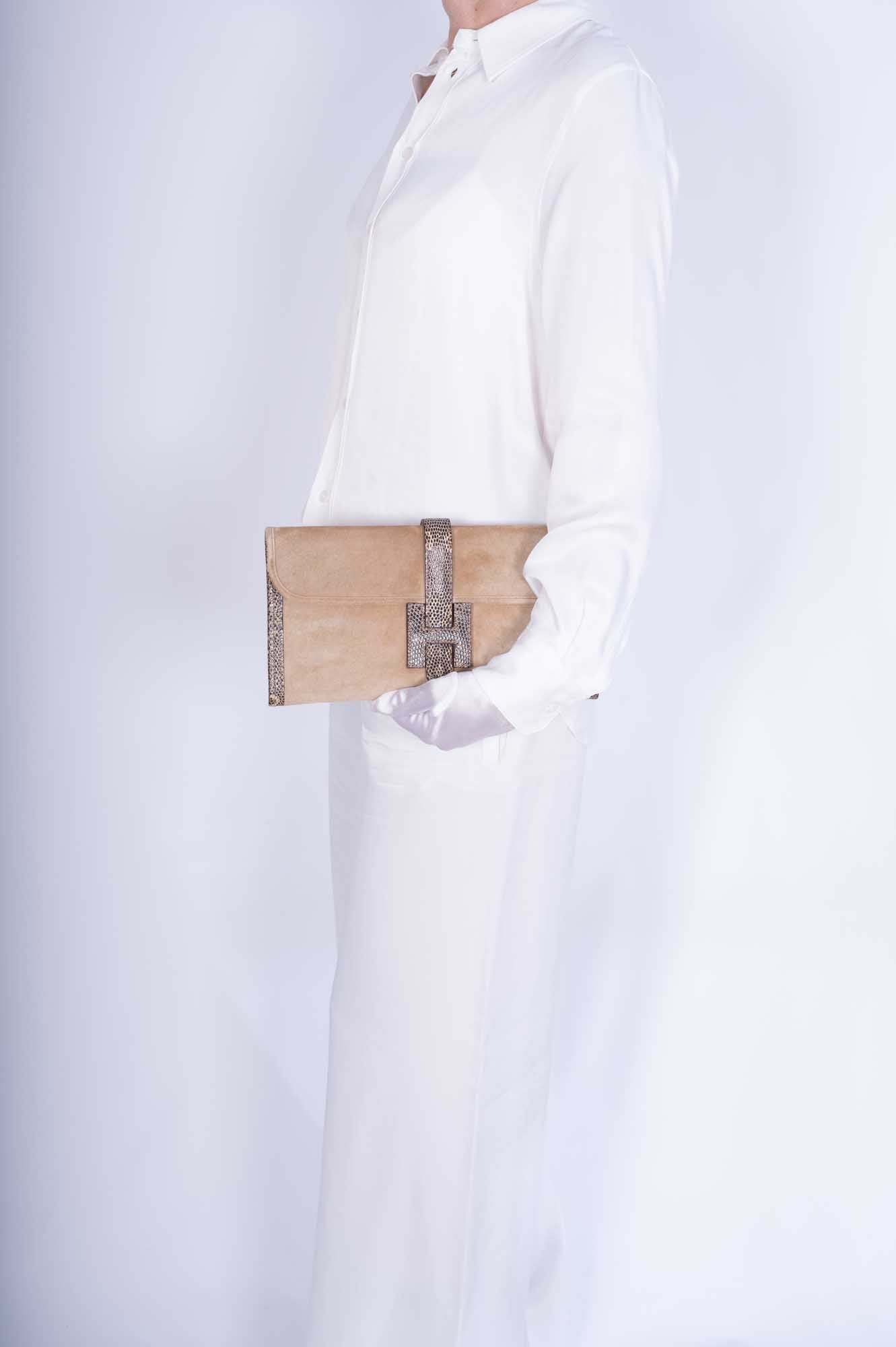 Hermès Jige Elan Clutch Sable Doblis Suede and Ombré Lizard、mySite、garminoutage.com