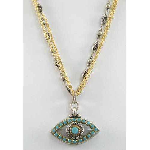 Michal Golan Turquoise, Gold and Silver Evil Eye Pendant Necklace、mySite、topwebapps