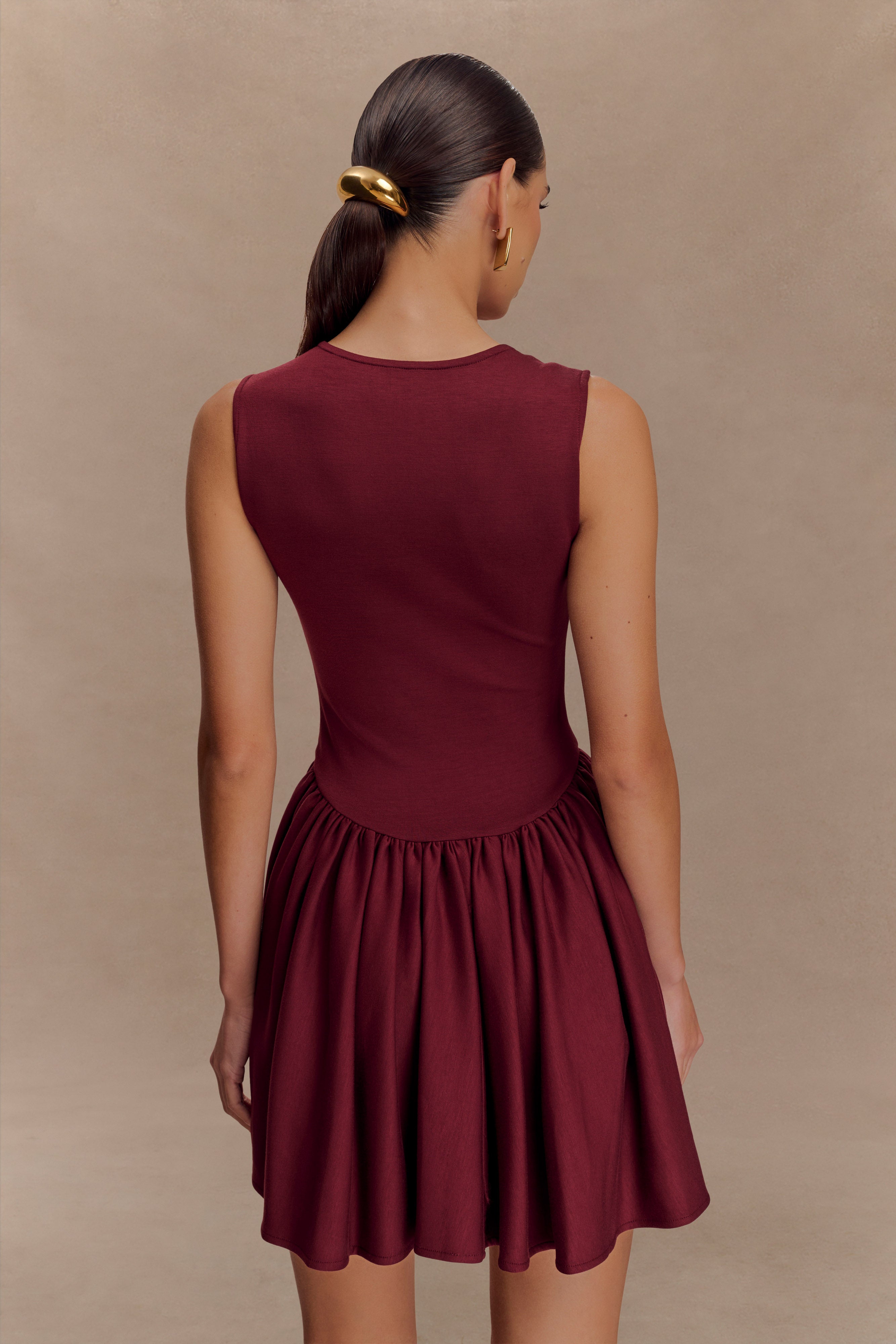 Sharon Scuba Jersey Mini Dress - Wine、mySite、solidvoid