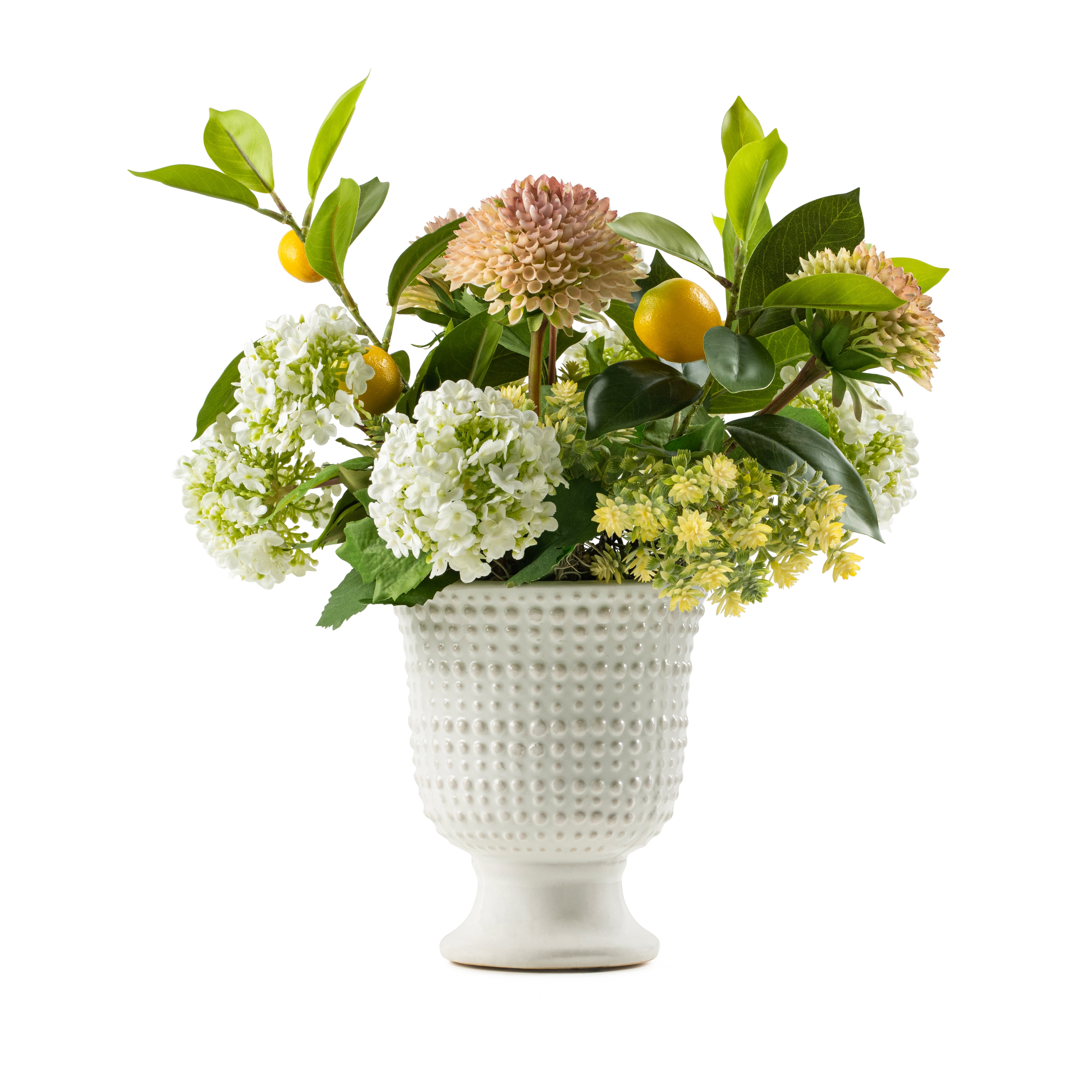  DH Lemons, Sedum and Dahlia in Beaded Pedestal Vase、mySite、elrpsem3k