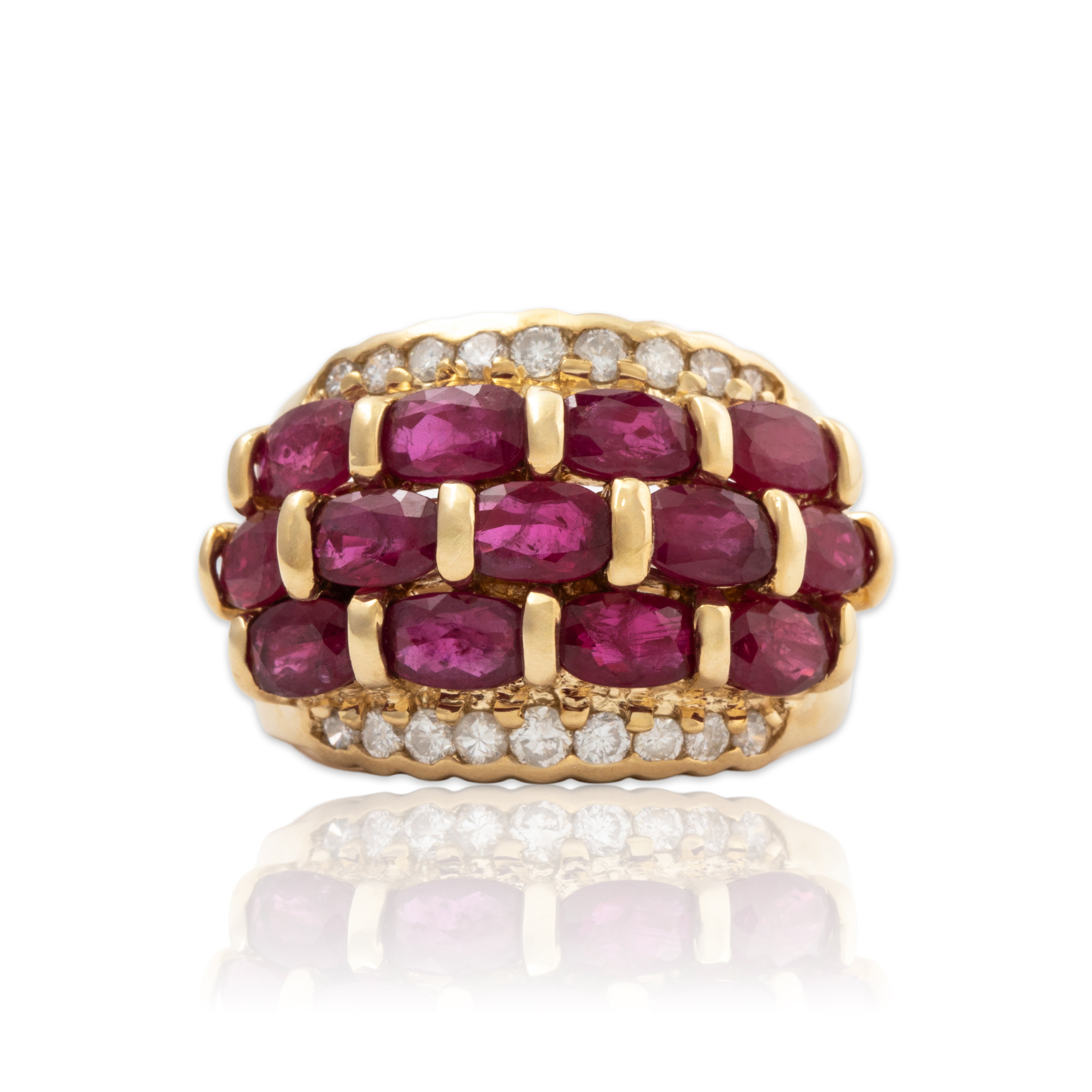 Vintage Heavy 14k Yellow Gold 2.6cttw Ruby .337cttw Diamond Wide Line Ring 5.25、mySite、hinf8tx79