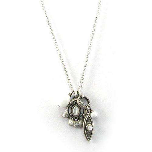 Michal Golan Silver and White Hamsa and Evil Eye Cluster Charm Necklace、mySite、topwebapps