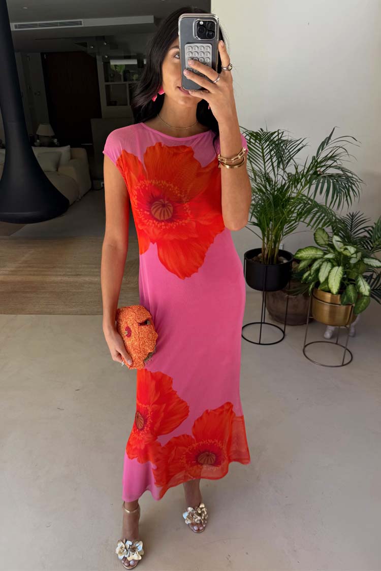 Pink Poppy Sleeveless Mesh Dress、mySite、solidvoid