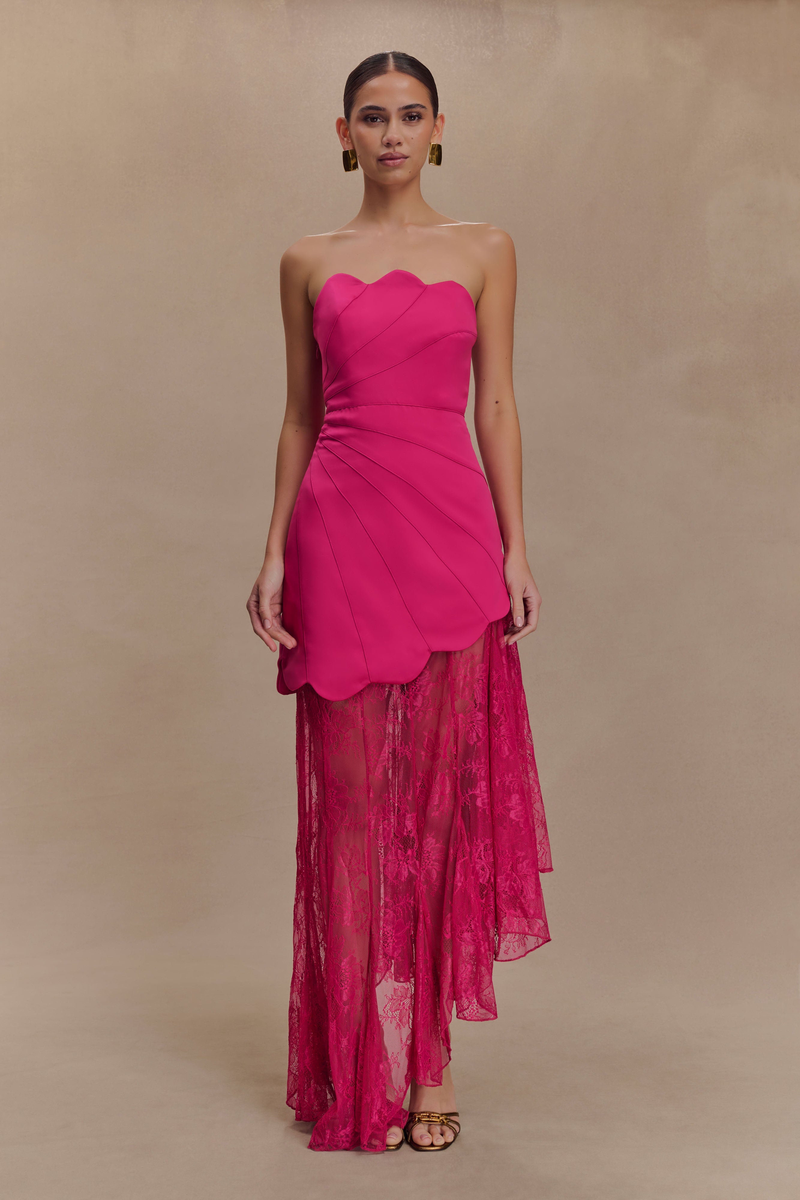 Aleena Satin And Lace Maxi Dress - Dragonfruit、mySite、solidvoid