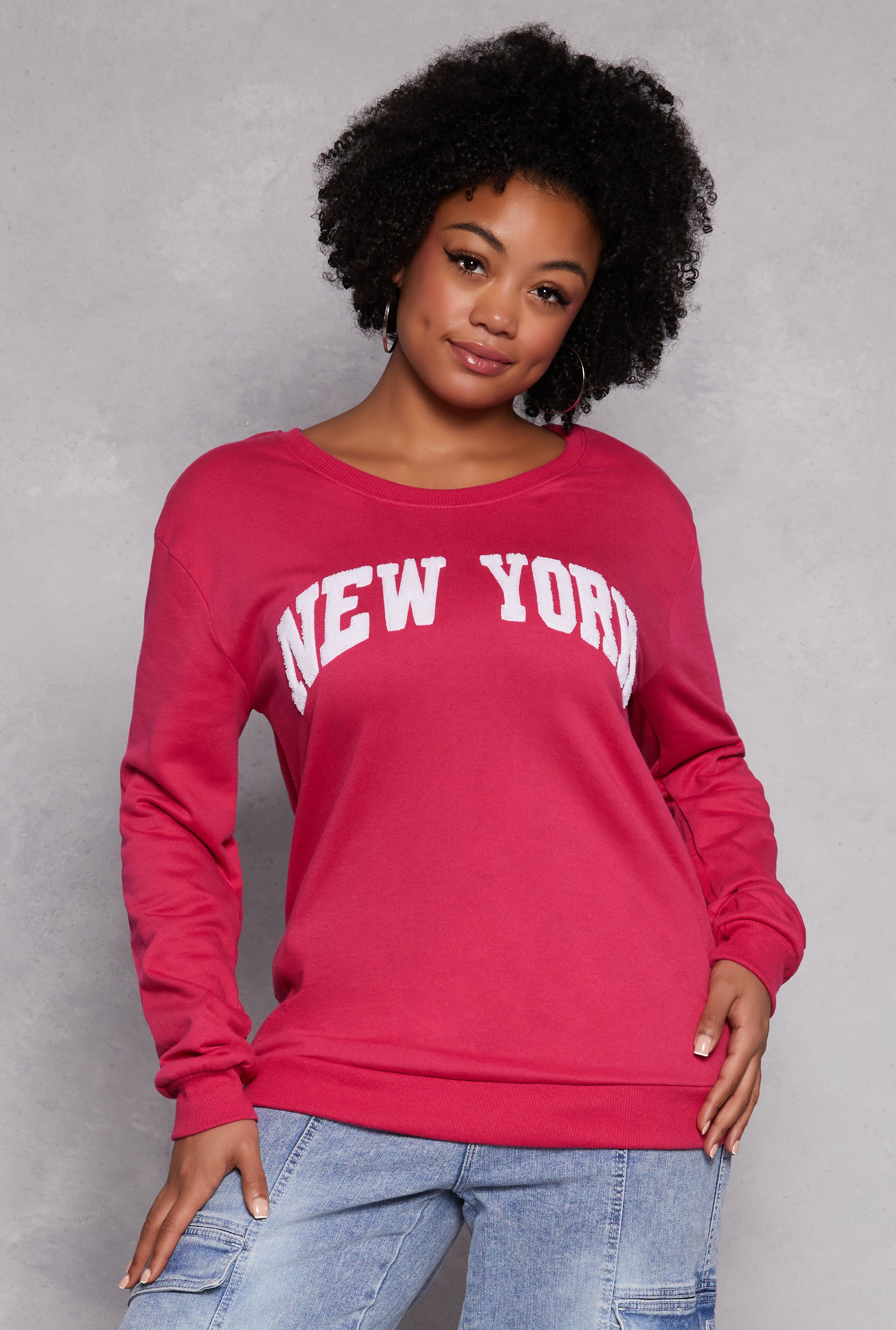Plus Size New York Chenille Graphic Sweatshirt、mySite、camillekostekn