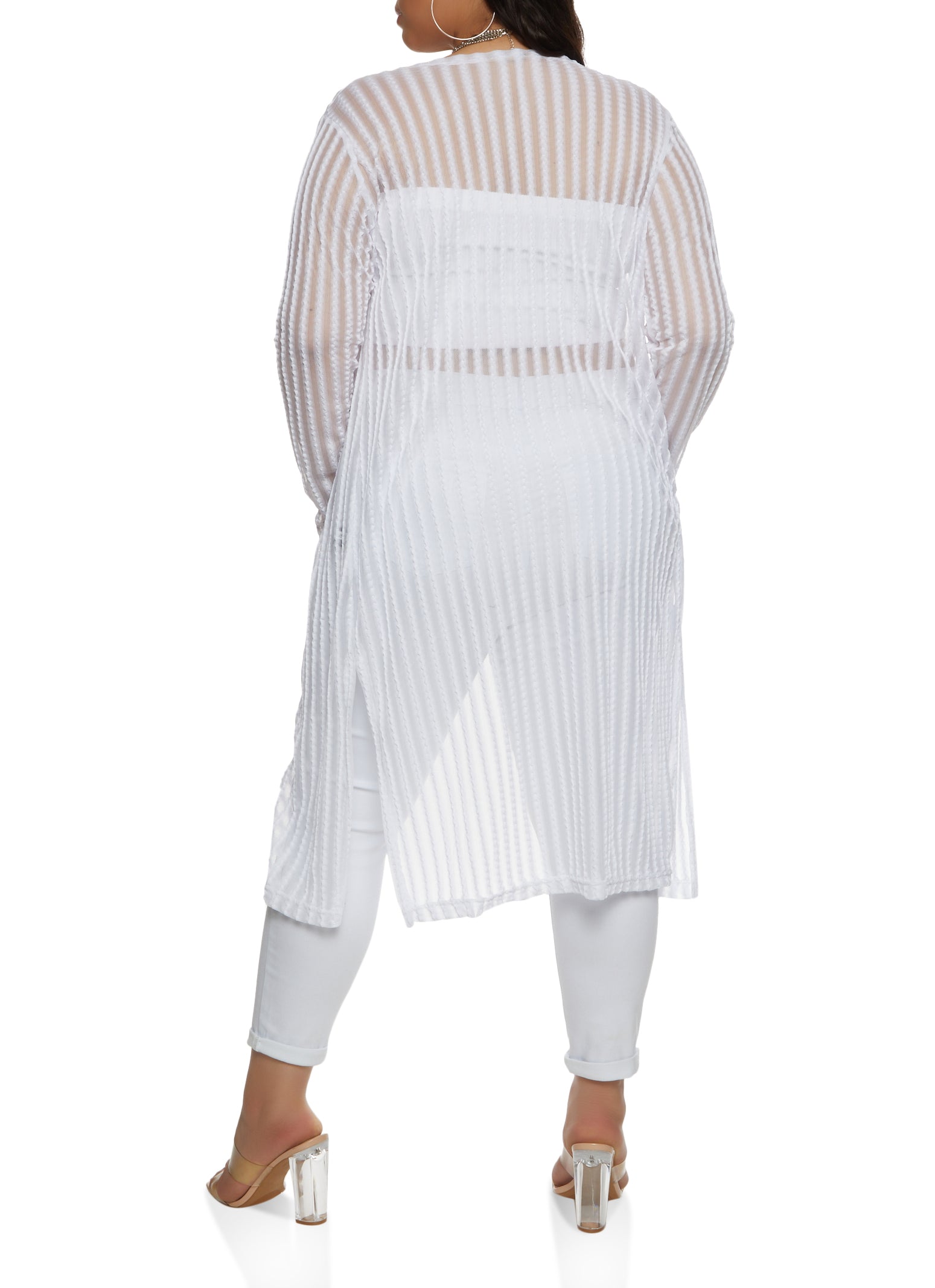 Plus Size Long Sleeve Mesh Detail Duster、mySite、camillekostekn