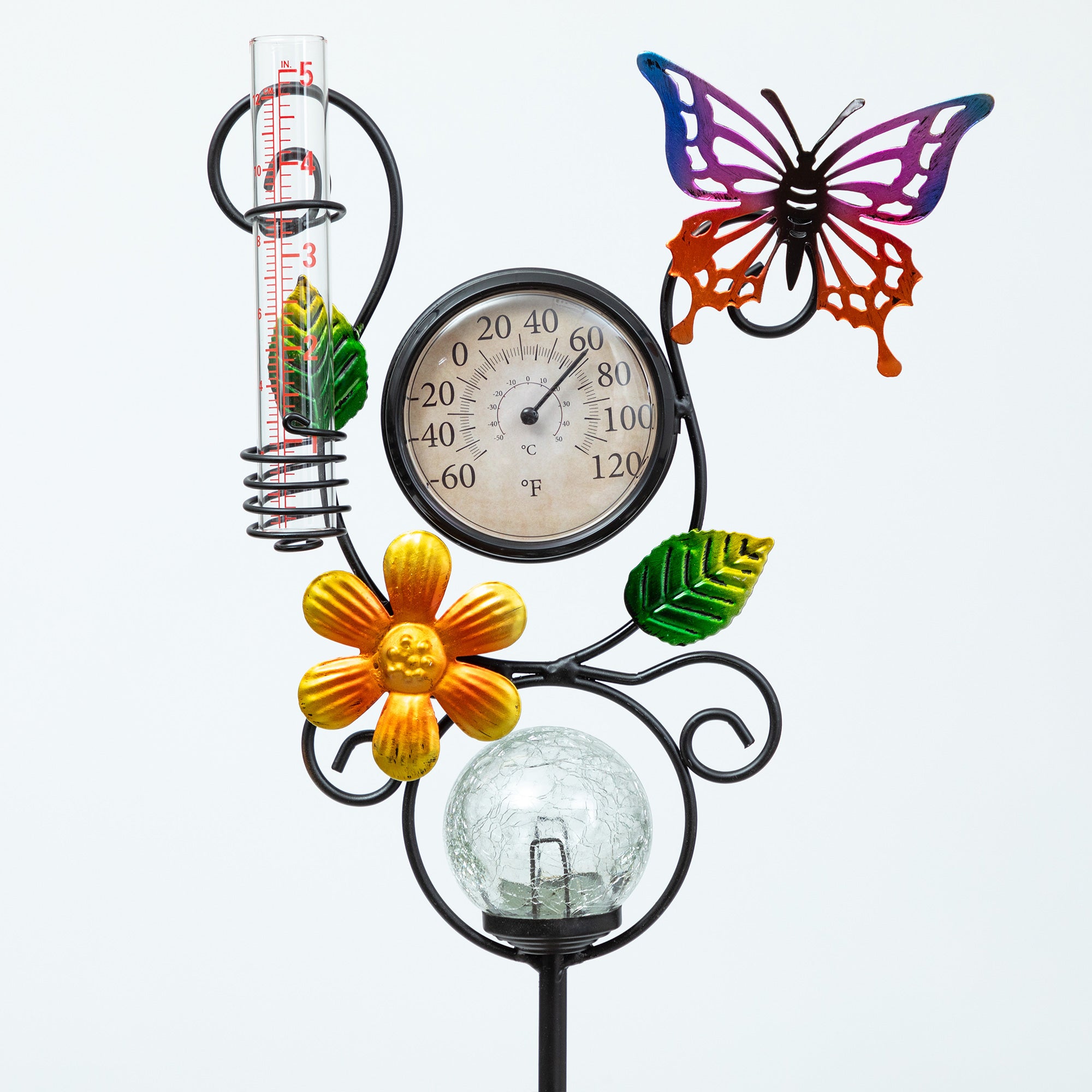 Harmony Rain Gauge Solar Thermometer Garden Stake、mySite、camillekostekn