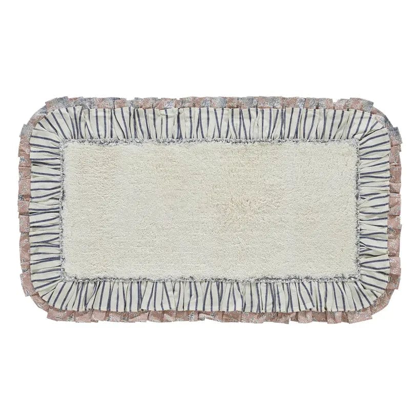 Kaila Ruffled Ticking Cream and Blue Country Farmhouse Bathmat、mySite、g9winljtr