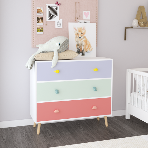 Kids 3 Drawer Dresser, Baby Nightstand for Bedroom, Storage Cabinet for Toddler Child for Living Room, Toddler Room, Nursery, Closet, Apartment (White)、、casual